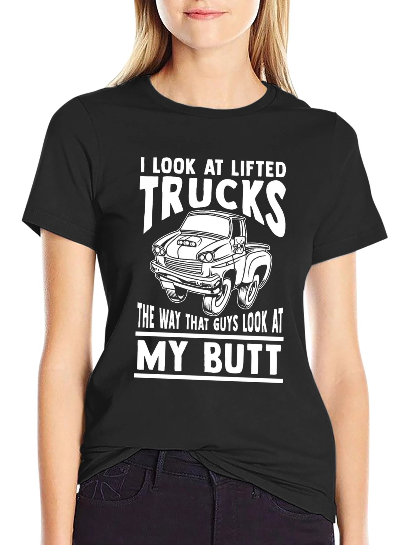 Black Lifted Trucks Graphic Tee - Funny Novelty T-Shirt view 2