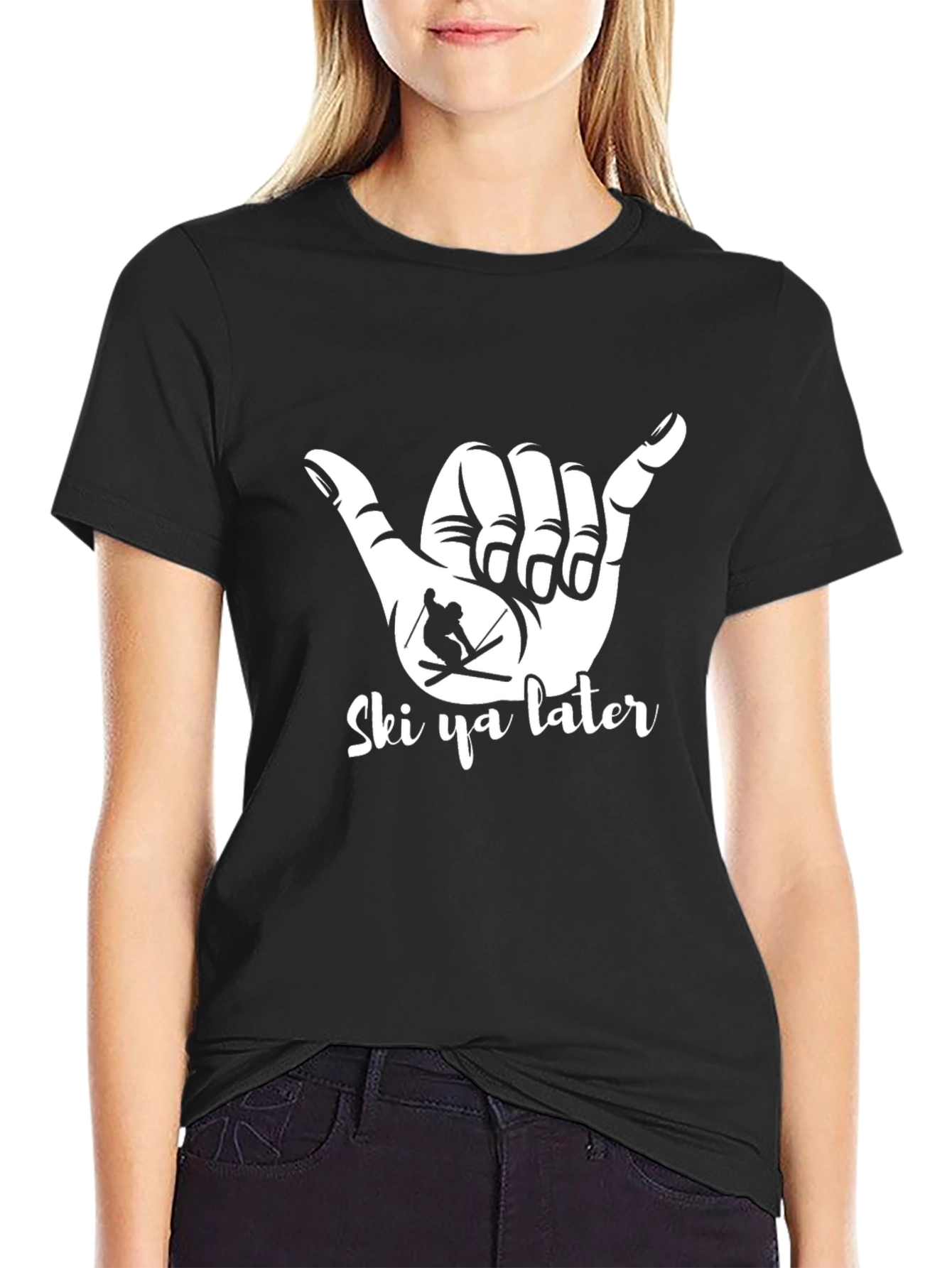 Black Ski Ya Later T-Shirt - Hang Loose Skier Tee view 2