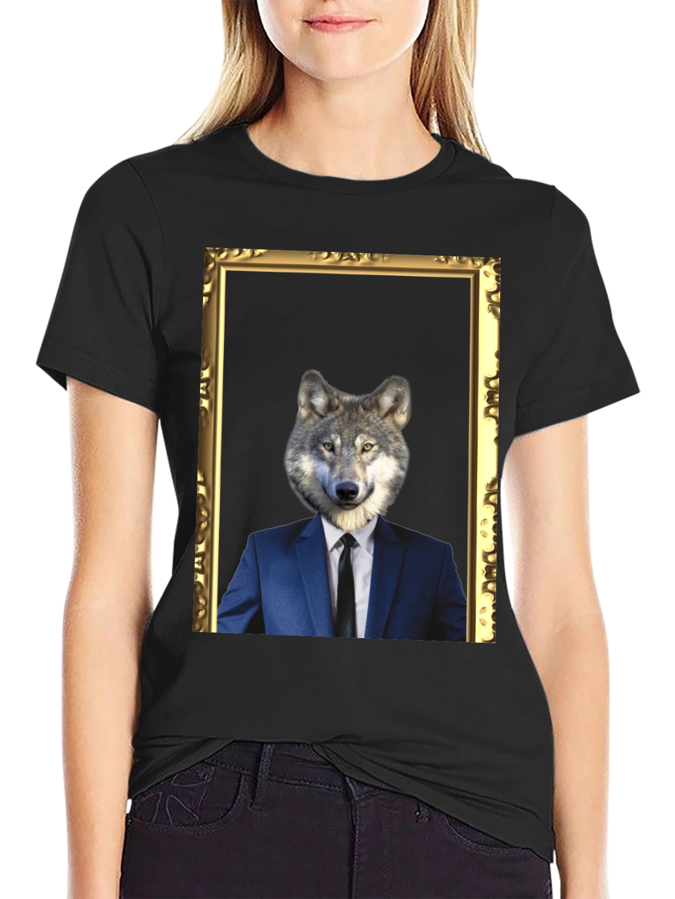Black Wolf in Suit T-Shirt - Unique Graphic Tee view 2