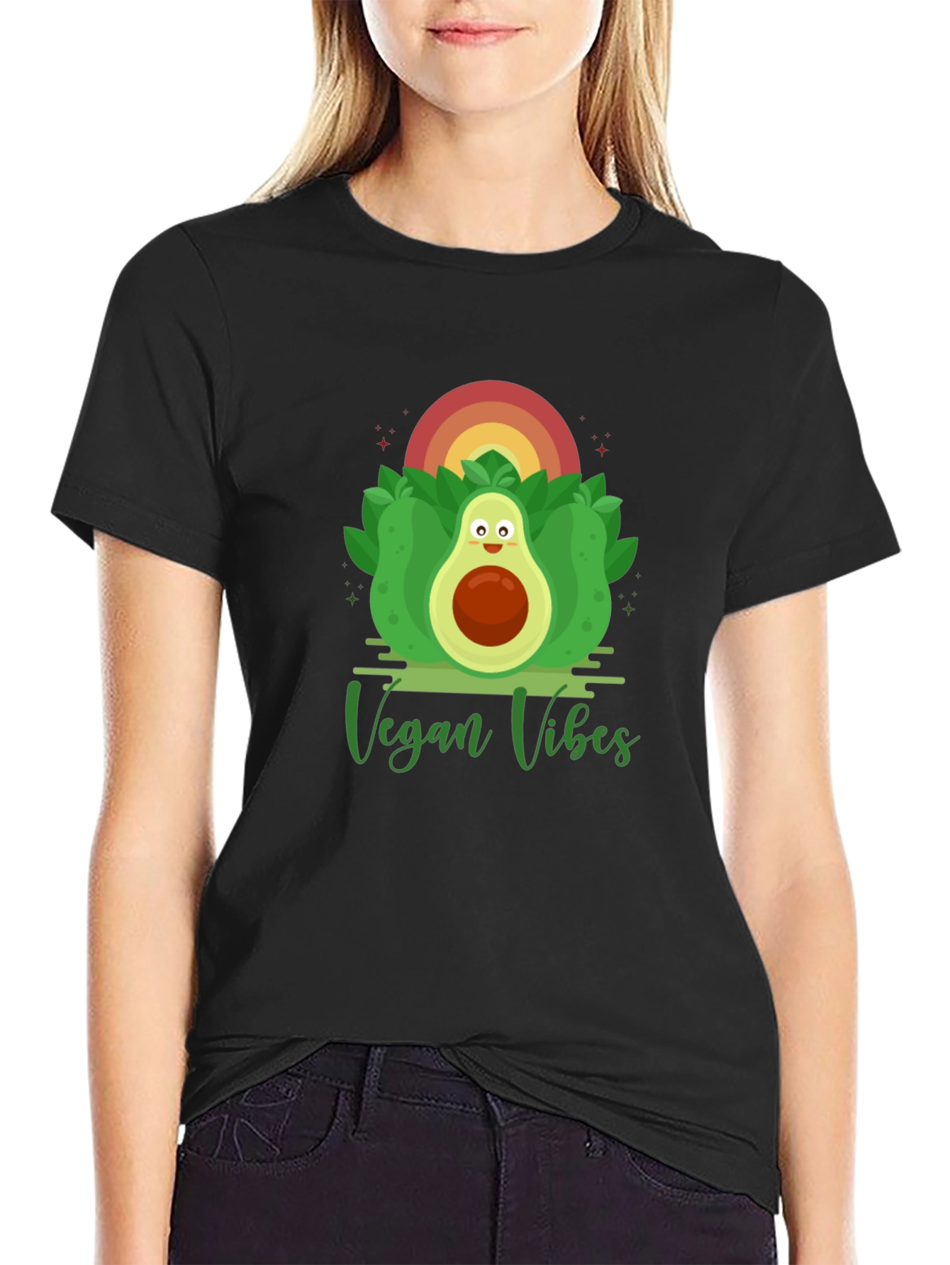Black Vegan Vibes Graphic Tee - Avocado Design view 2