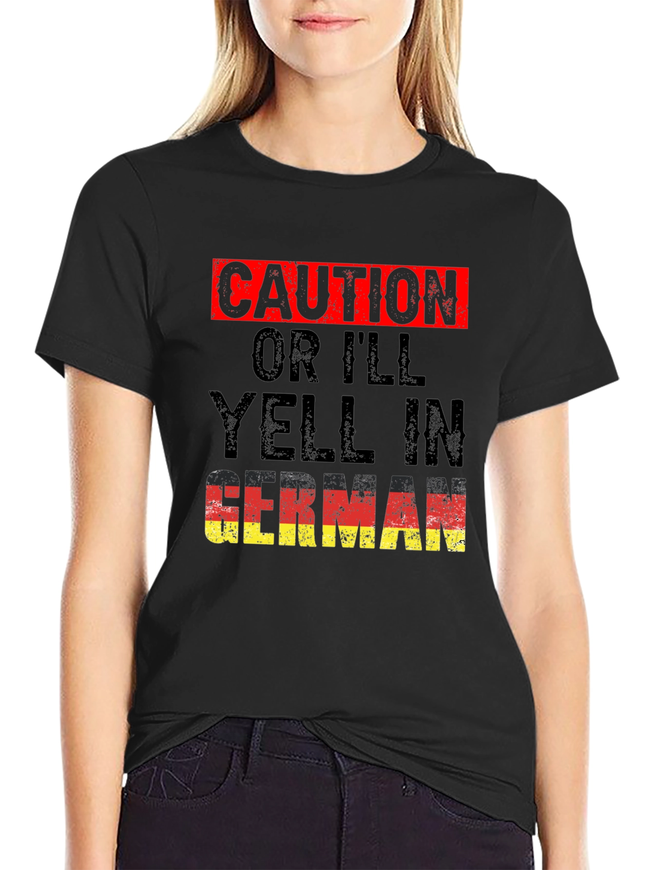 Black Caution, I'll Yell In German T-Shirt view 2