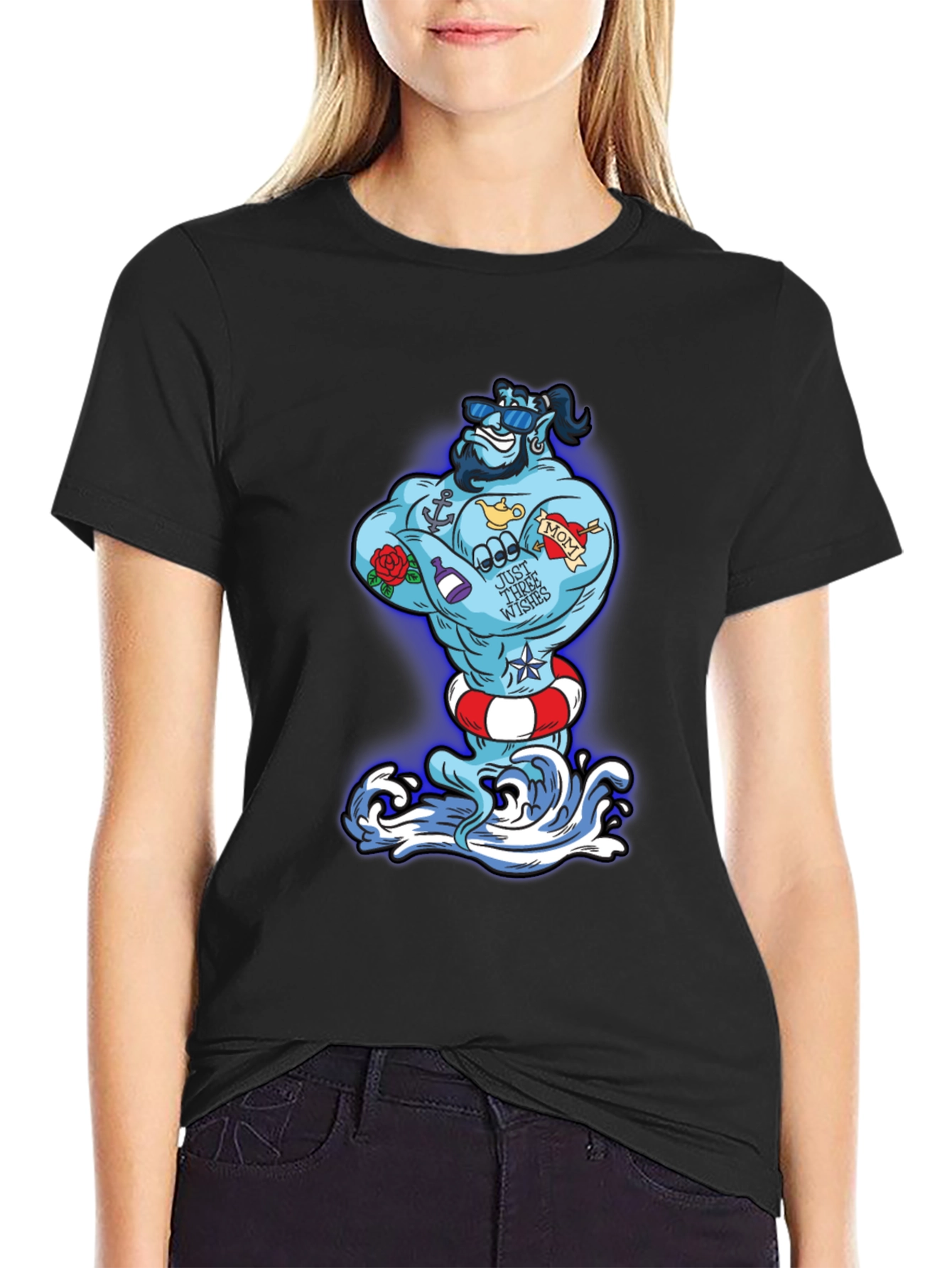 Black Cartoon Genie Tattoo T-Shirt view 2