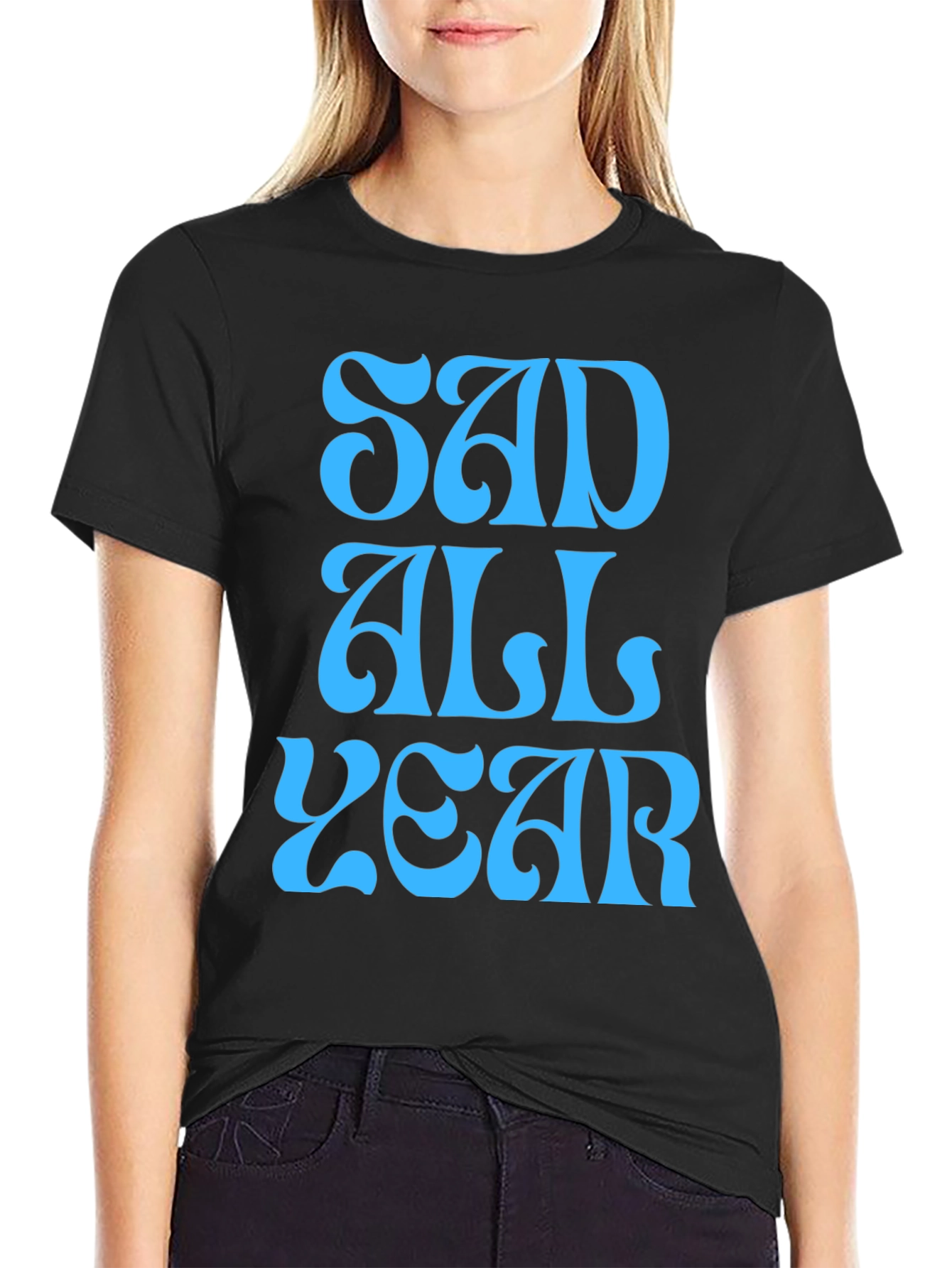 Sad All Year Graphic T-Shirt - Black - 2