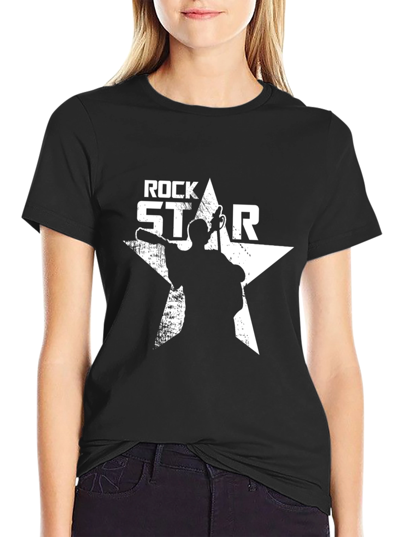 Black Rock Star Graphic Print Crew Neck Men's T-Shirt view 2