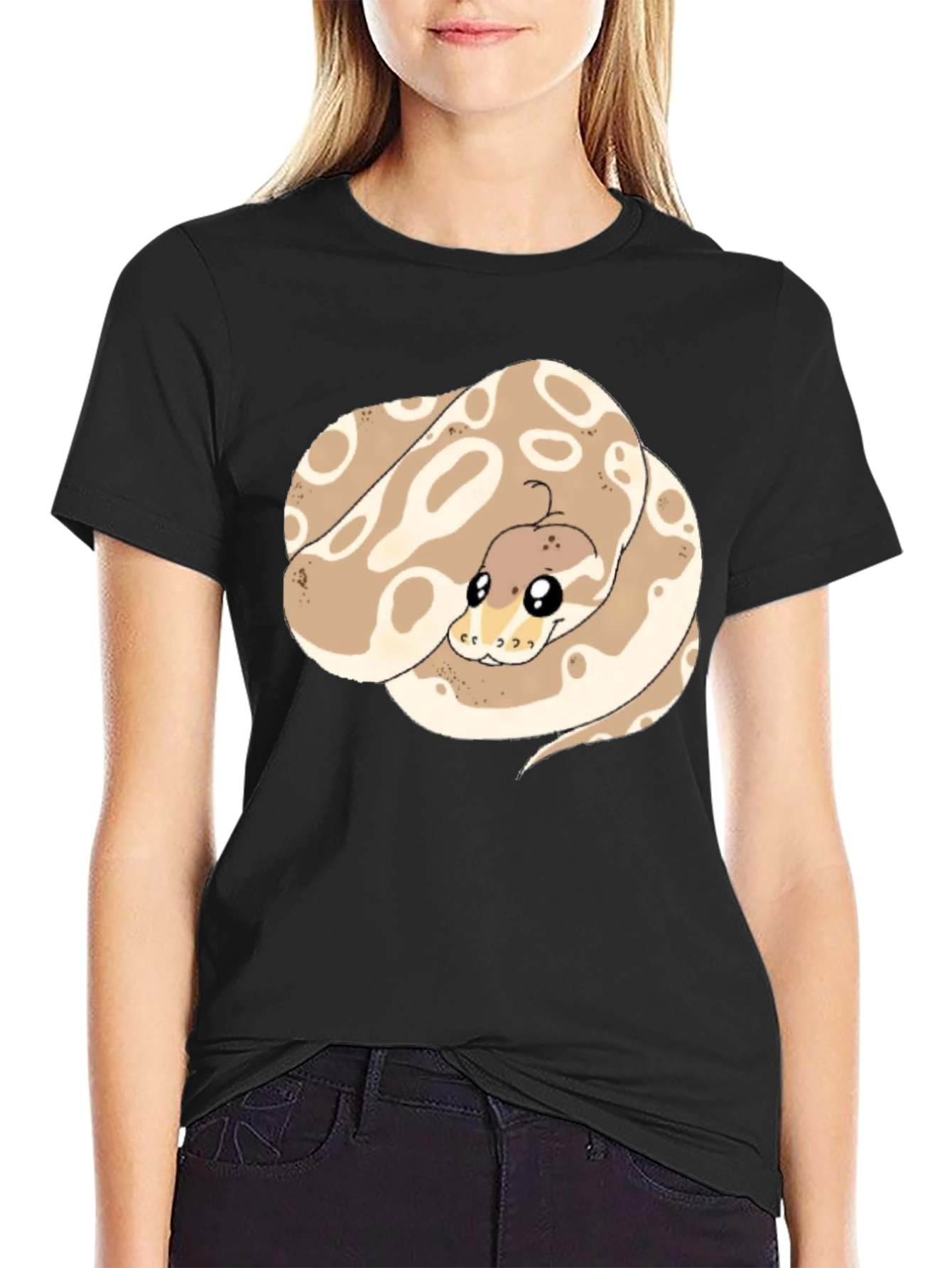 Black Cute Snake Graphic T-Shirt - Black Cotton Tee view 2