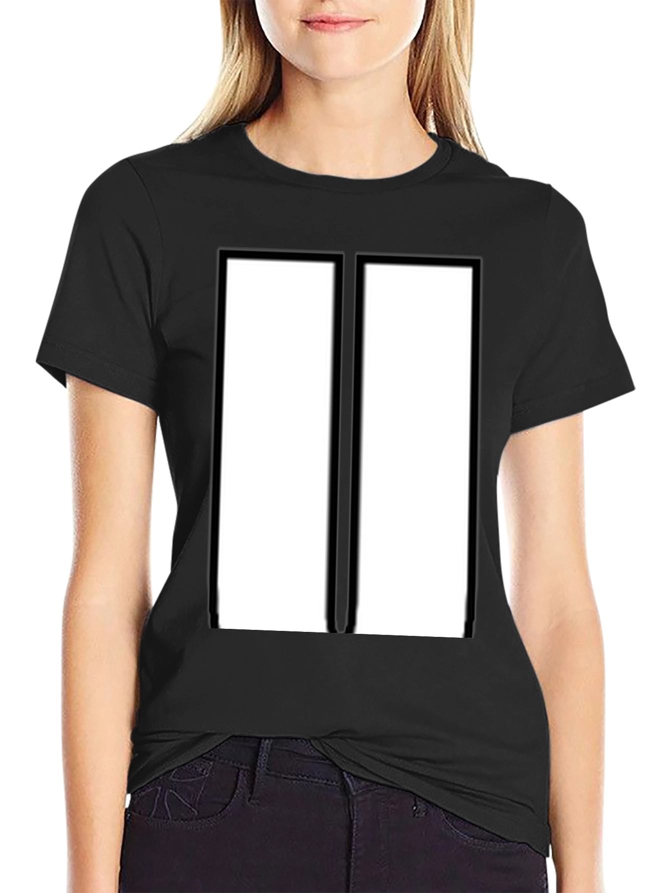 Black Modern Black & White Rectangular Design T-Shirt view 2