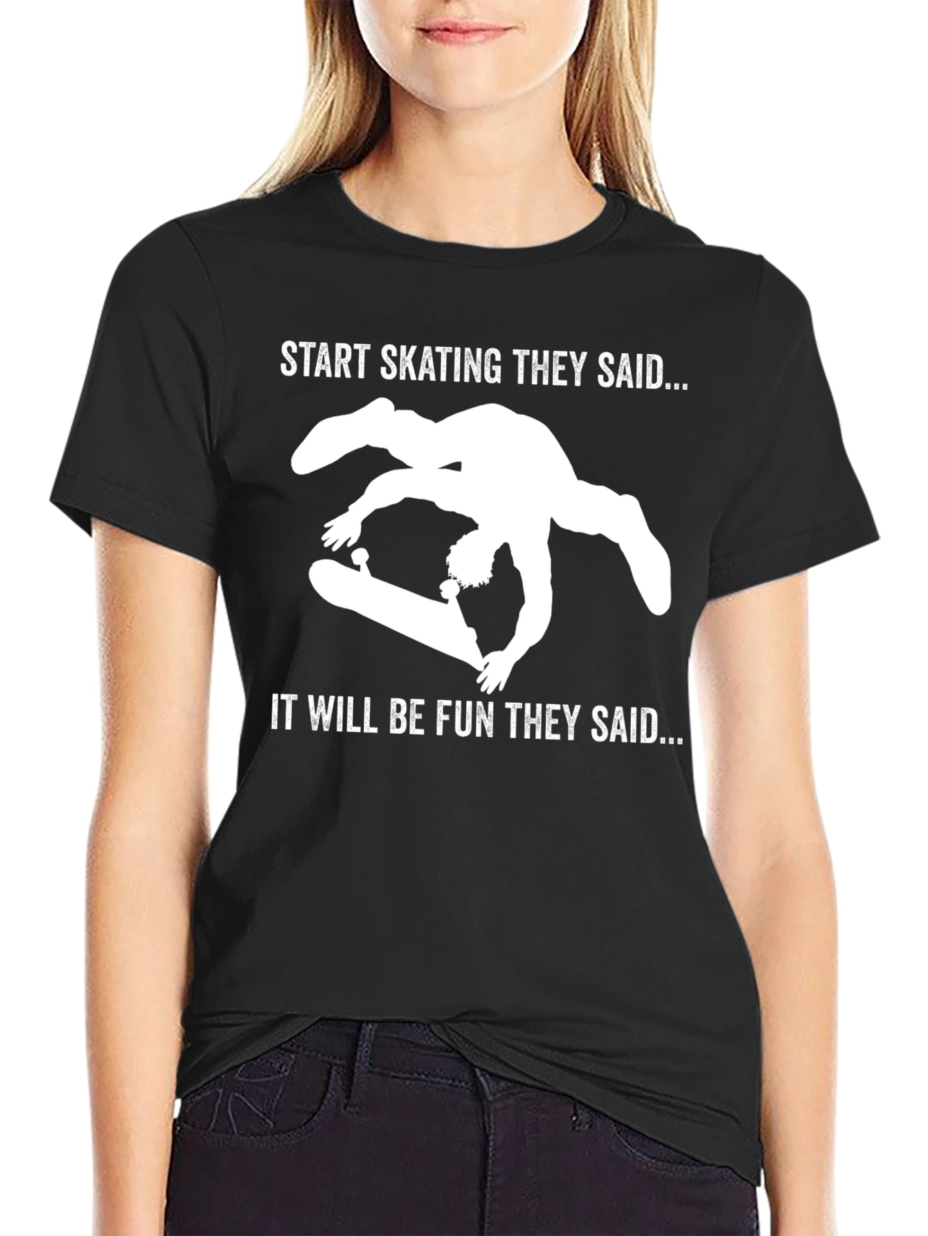 Black Skateboarding Fail Funny Graphic Tee view 2