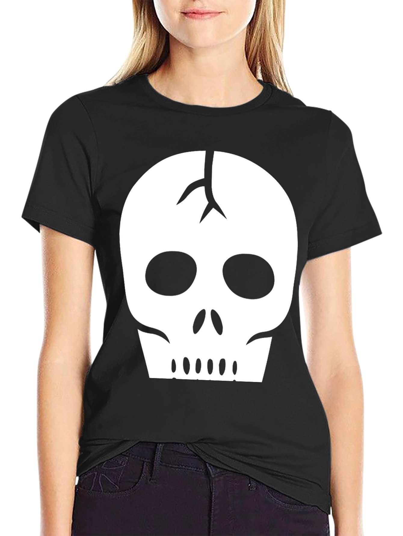 Black Skull Graphic Tee - Black Cotton Casual Shirt view 2