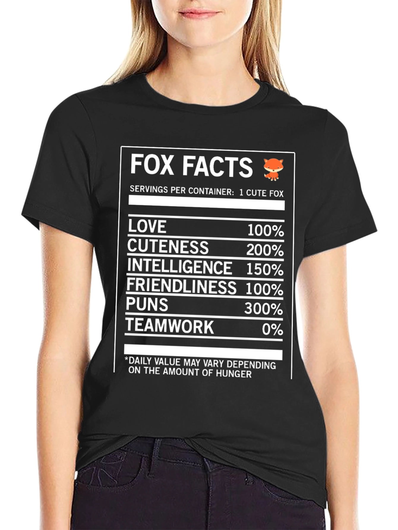 Black Fox Facts Nutrition T-Shirt - Love, Cuteness & Intelligence view 2