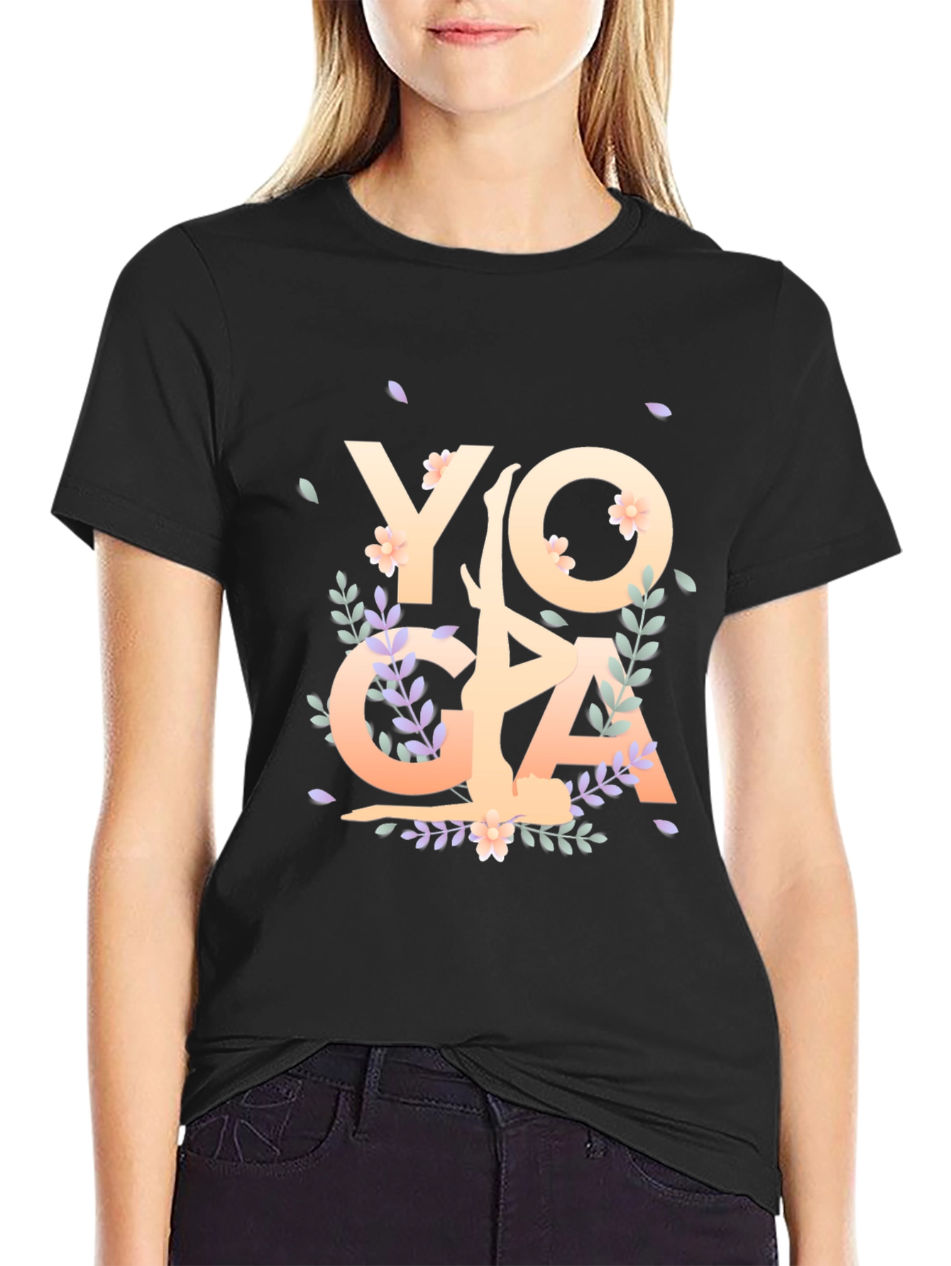 Black Yoga Floral Graphic T-Shirt view 2