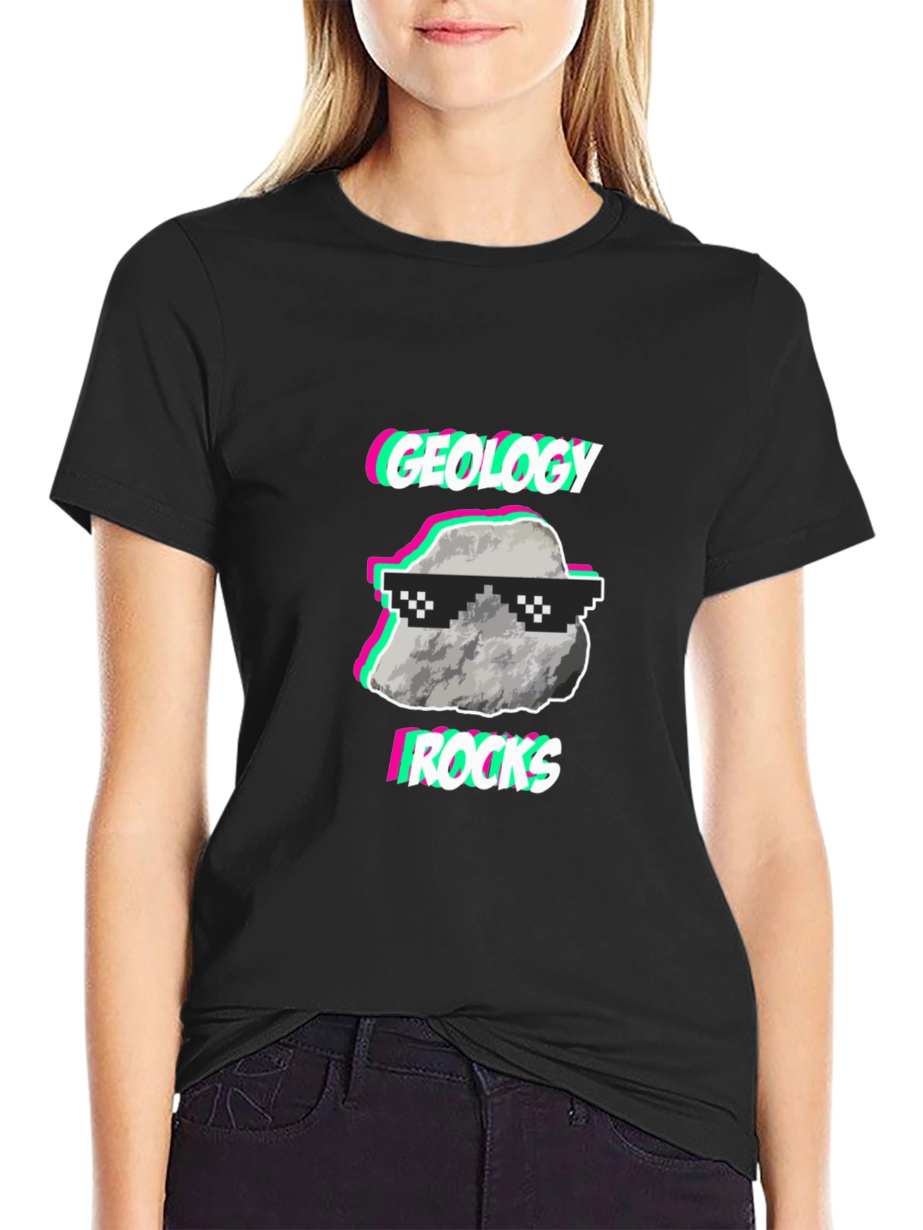 Black Geology Rocks T-Shirt - Cool Rock with Shades Tee view 2