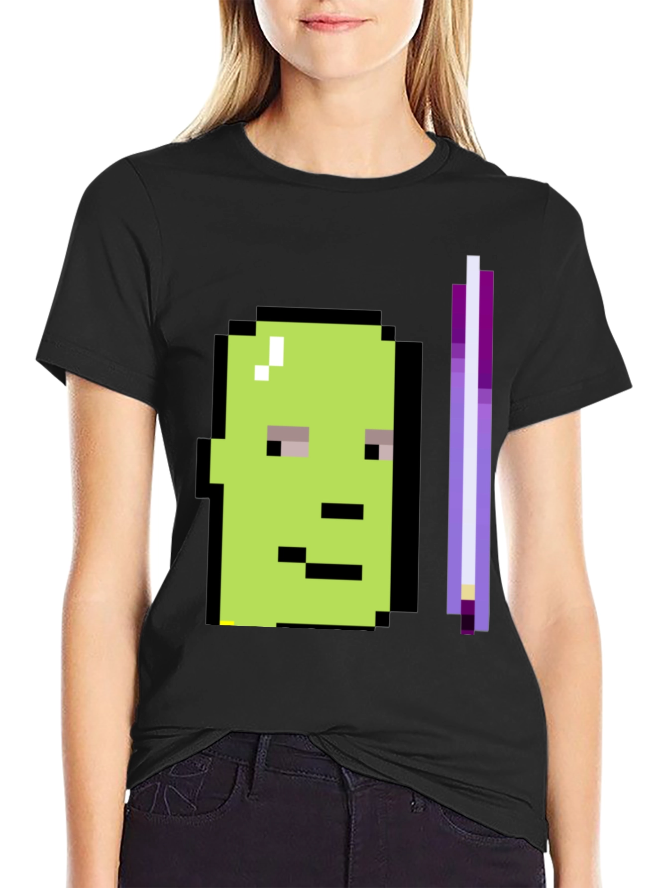 Black Pixel Art Character Graphic Tee - Black T-Shirt view 2