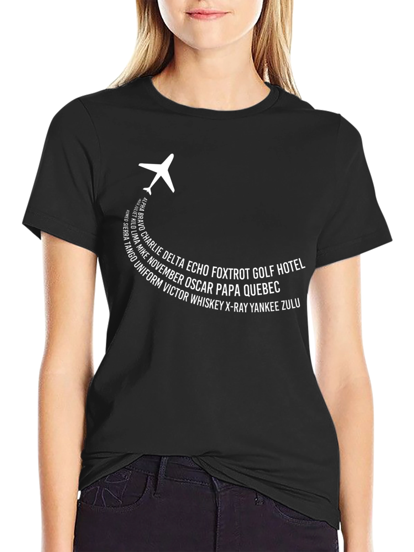 Black Aviation Alphabet T-Shirt - Pilot Phrase Design view 2