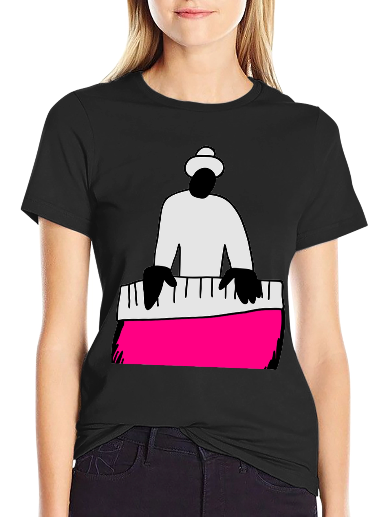 Black Piano Man Graphic Tee - Cool Musician T-Shirt view 2