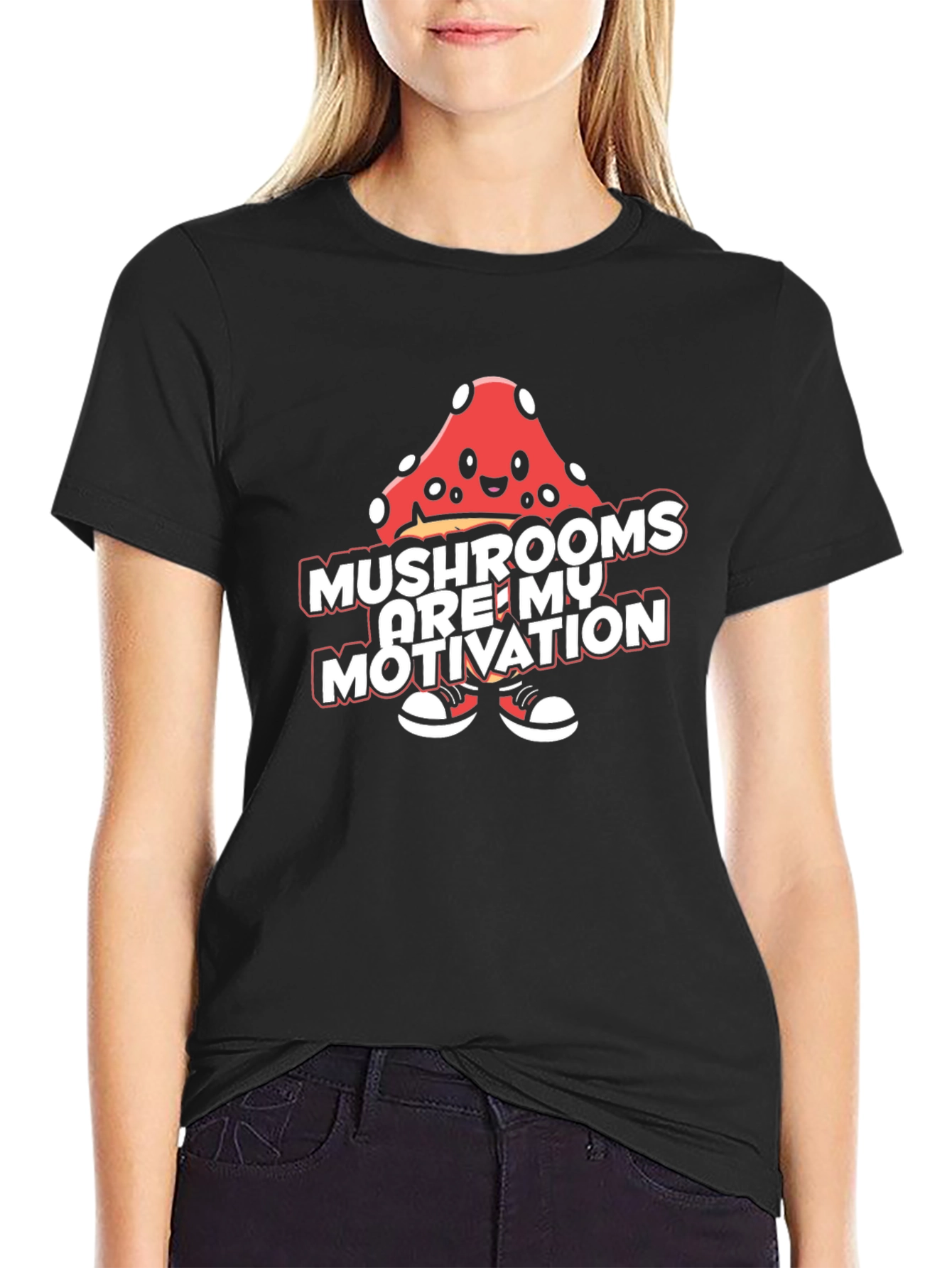 Black Mushroom Motivation Tee - Black Graphic T-Shirt view 2