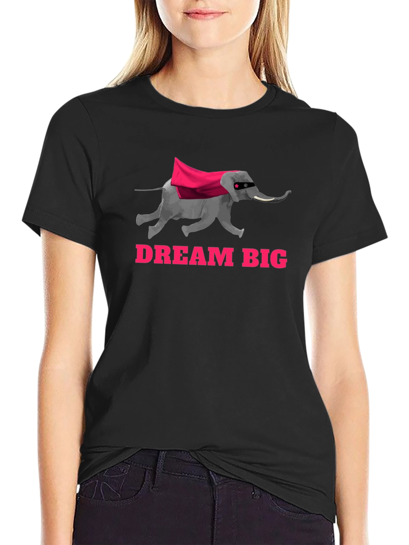 Black Dream Big Elephant Superhero Black T-Shirt view 2