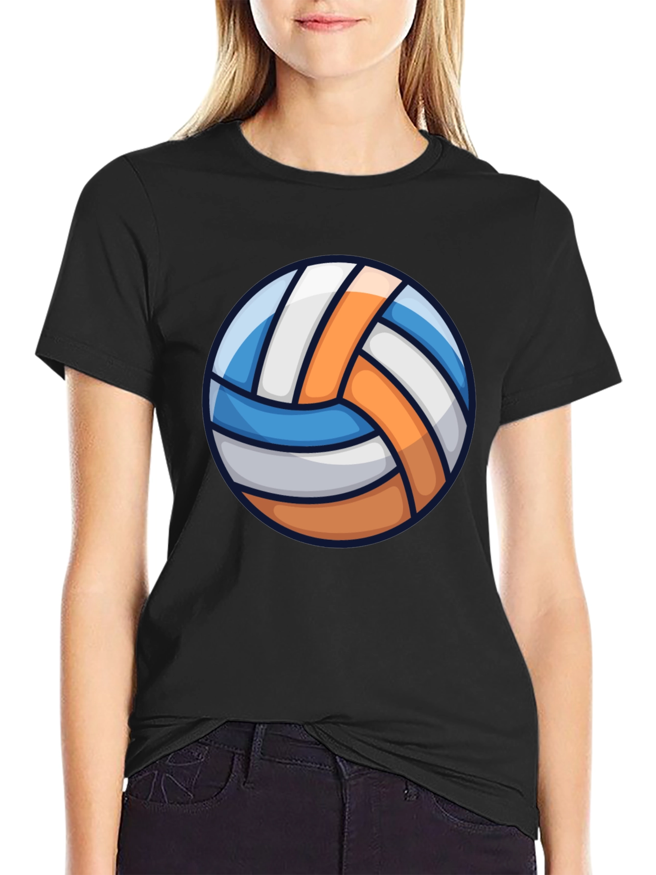 Black Volleyball Graphic Tee - Sporty Casual T-Shirt view 2