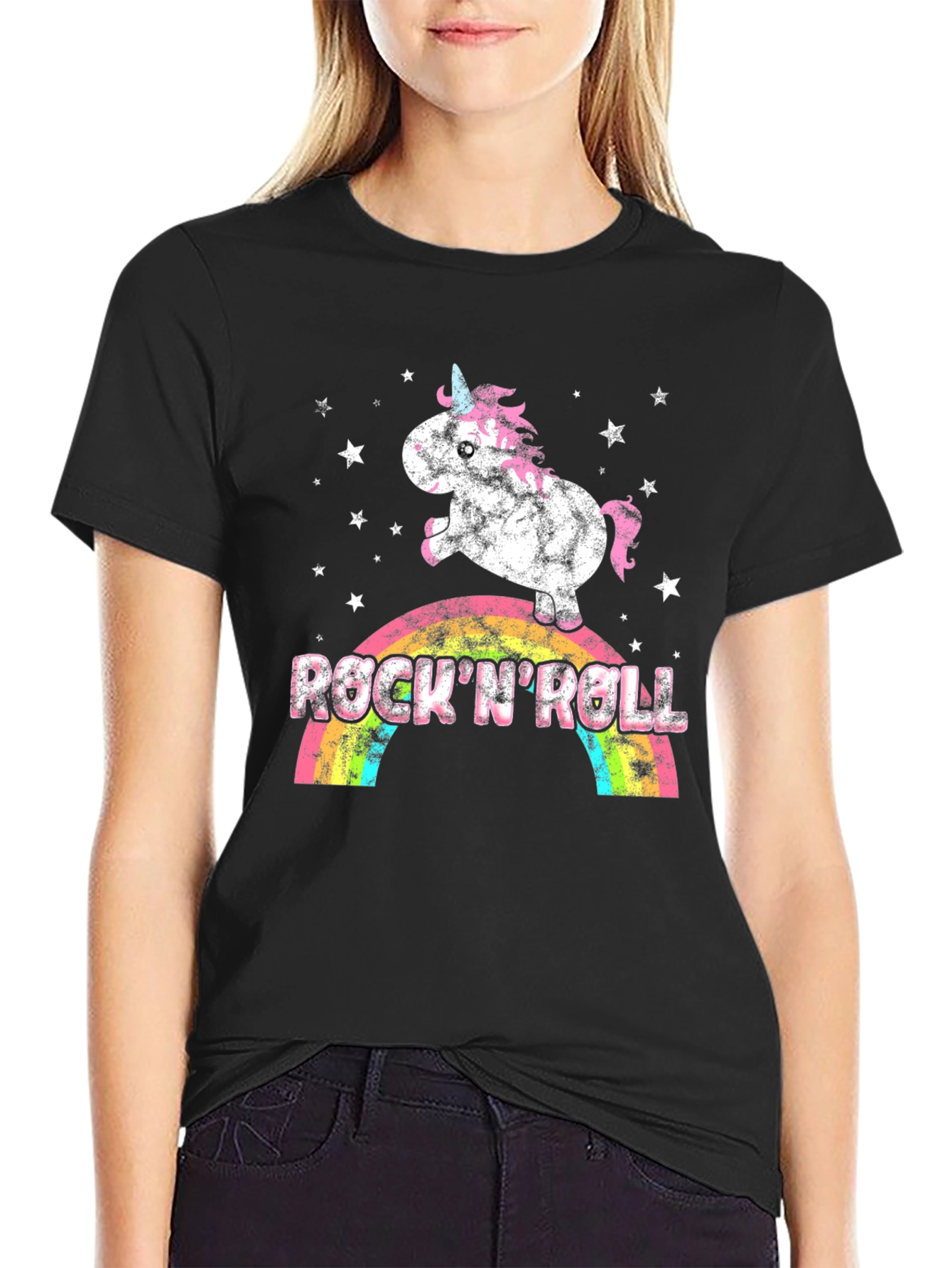 Black Rock 'N Roll Unicorn Graphic T-Shirt view 2