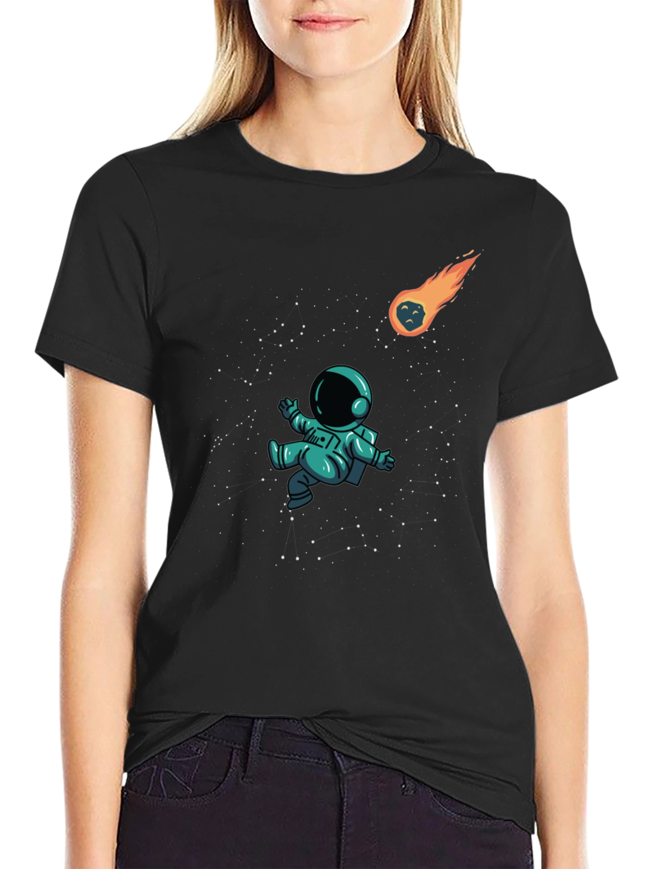 Black Astronaut in Space Black T-Shirt view 2