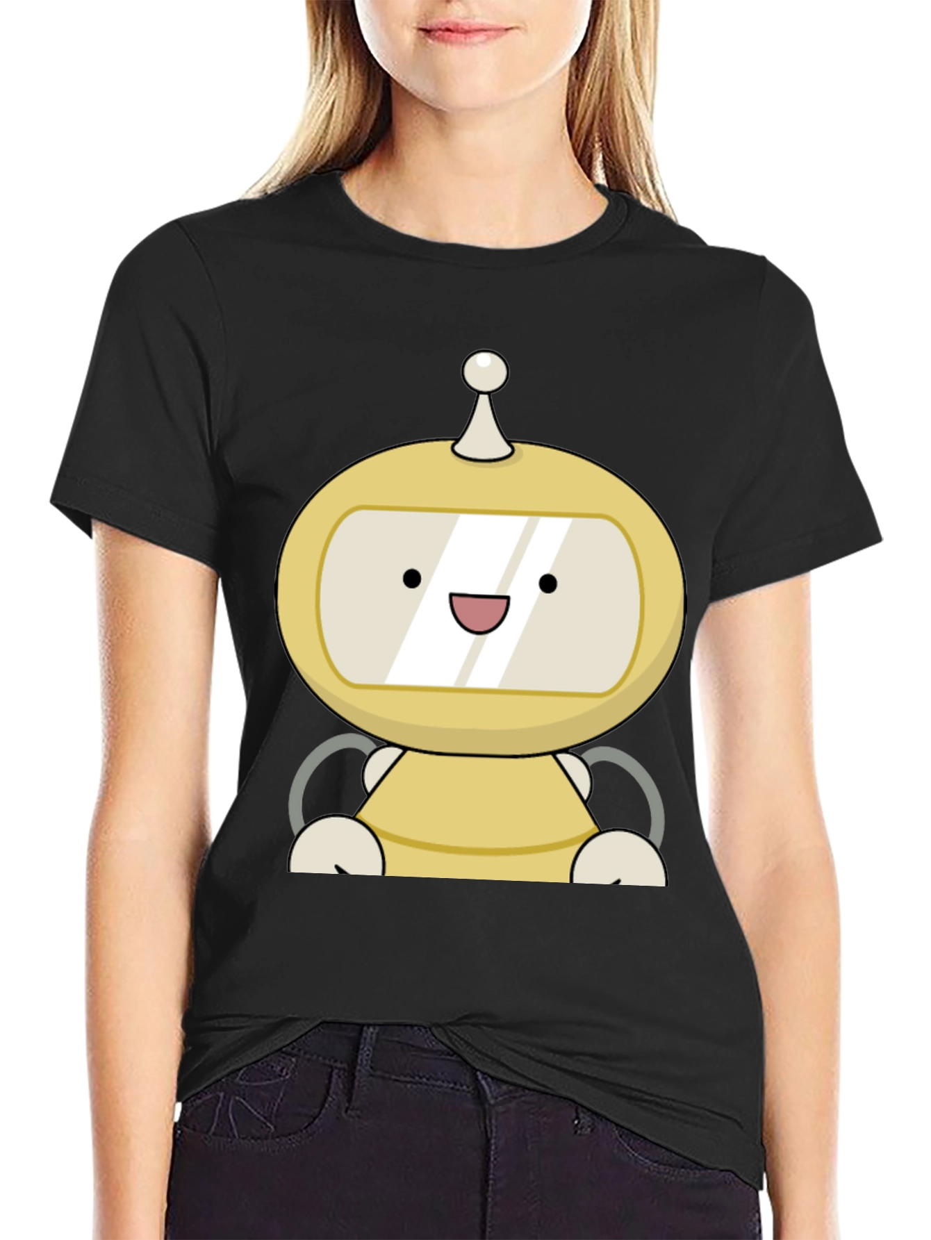 Black Cute Robot Graphic Black T-Shirt view 2