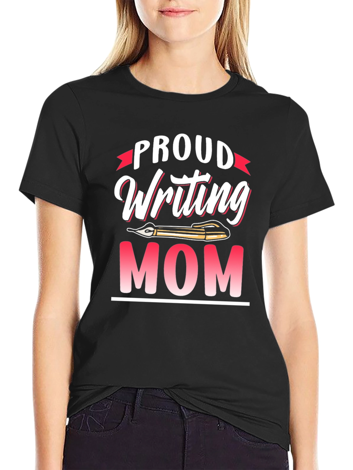 Black Proud Writing Mom T-Shirt - Novelty Tee view 2