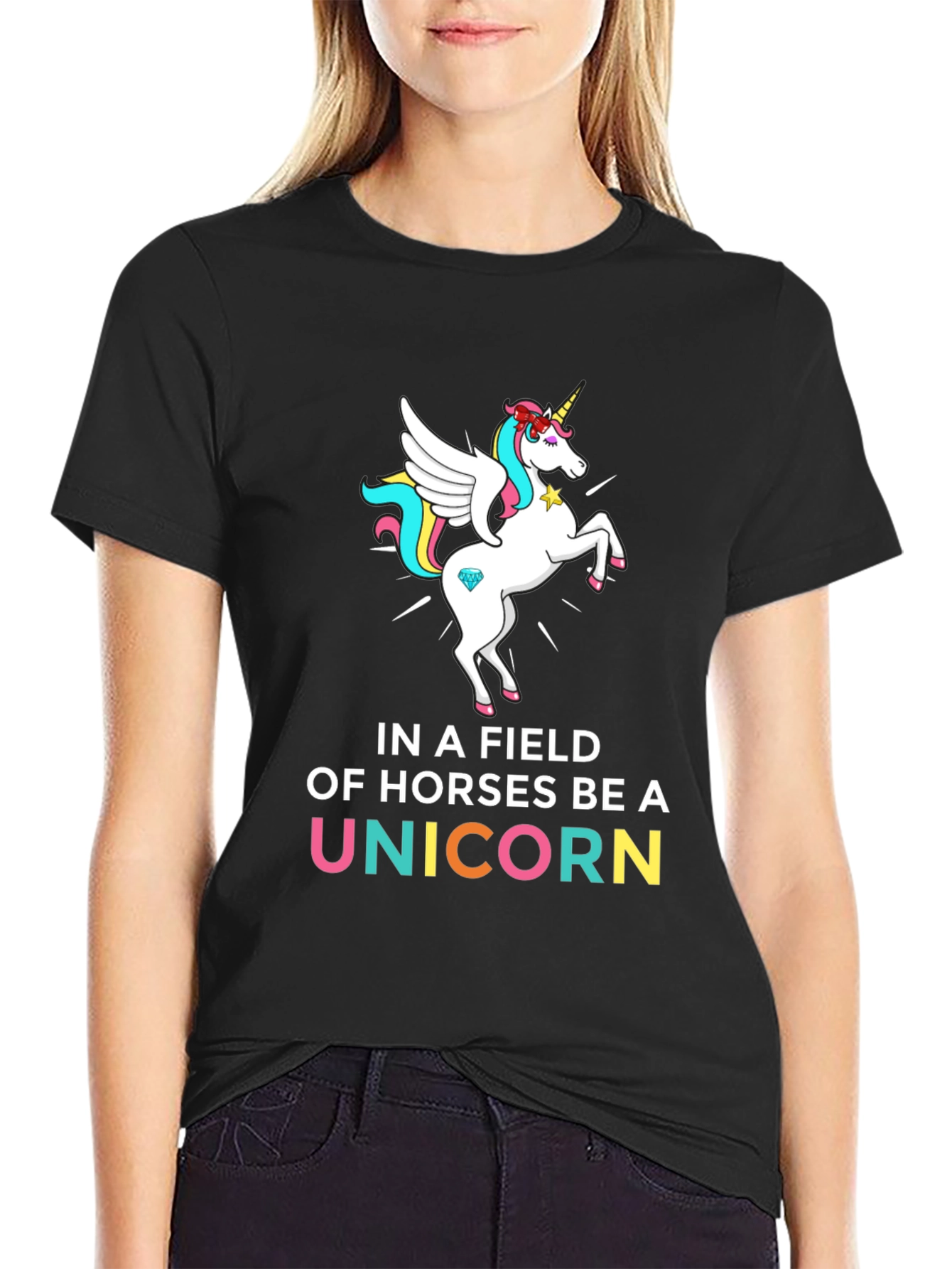 Black Be a Unicorn Graphic T-Shirt view 2