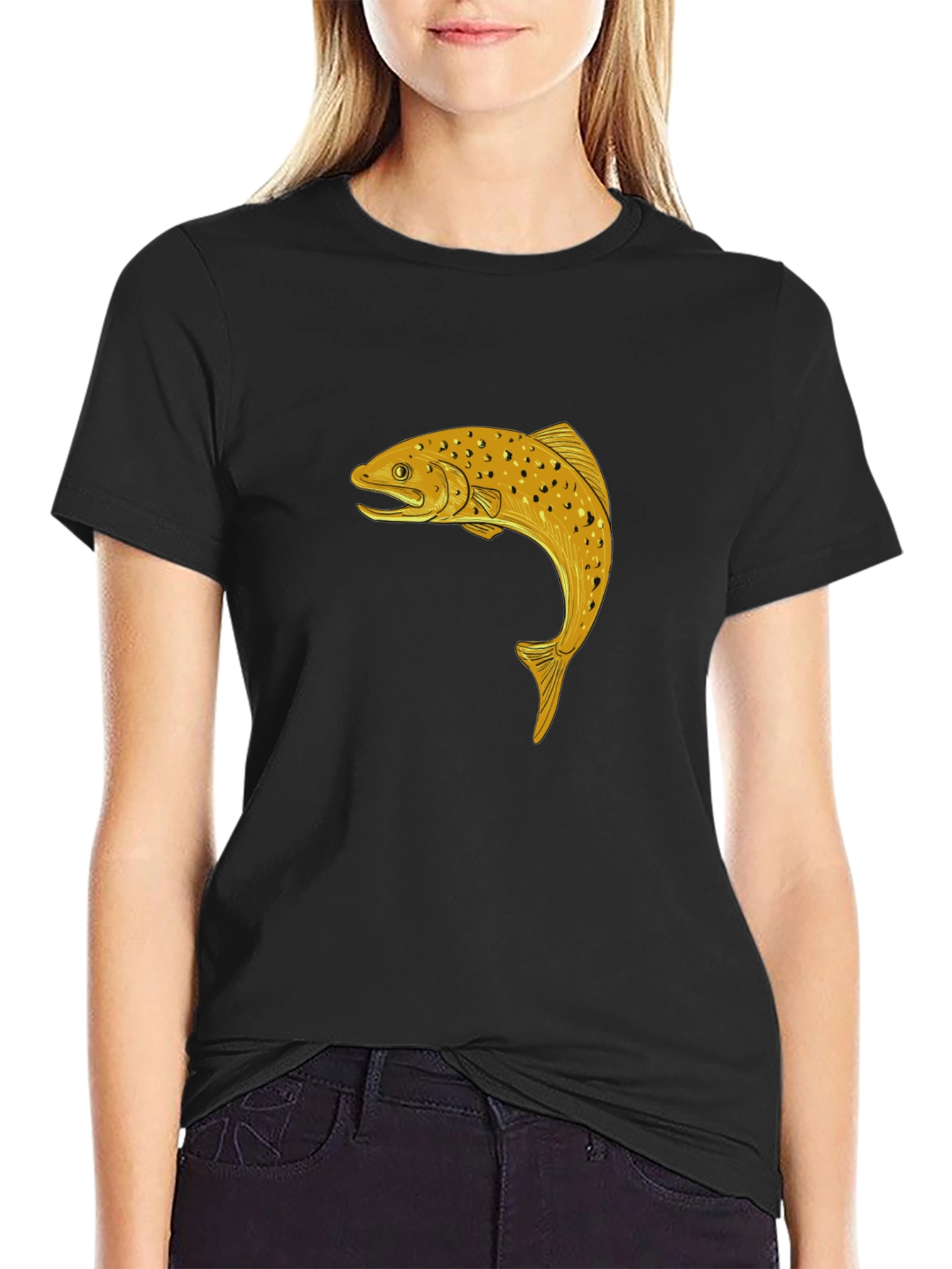 Black Trout Graphic Tee - Black Cotton T-Shirt view 2