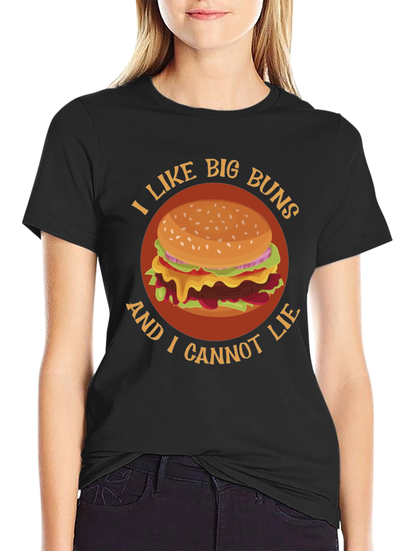 Black I Like Big Buns Funny Hamburger Graphic T-Shirt view 2