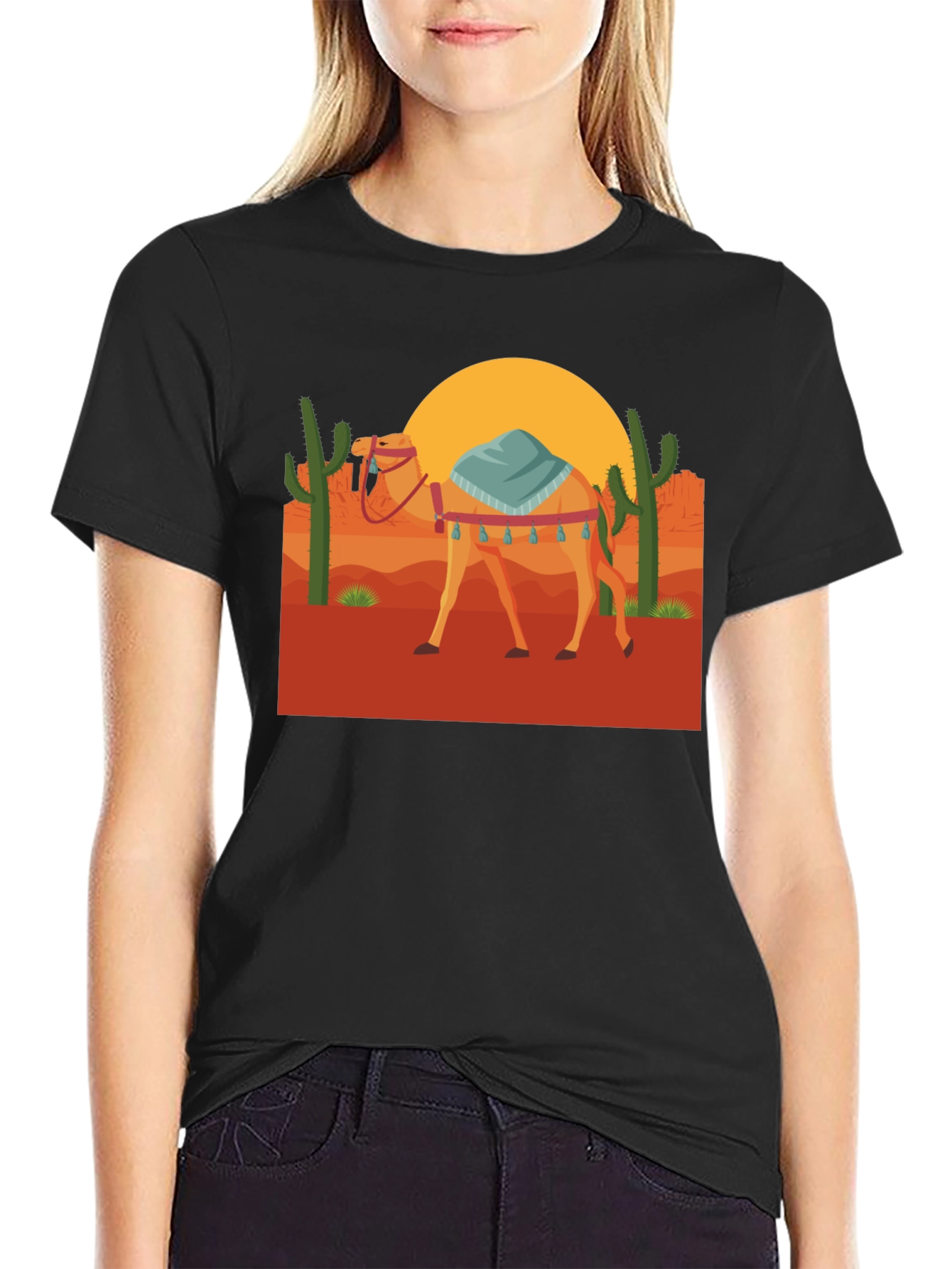Black Desert Camel Graphic Tee - Unisex Black T-Shirt view 2
