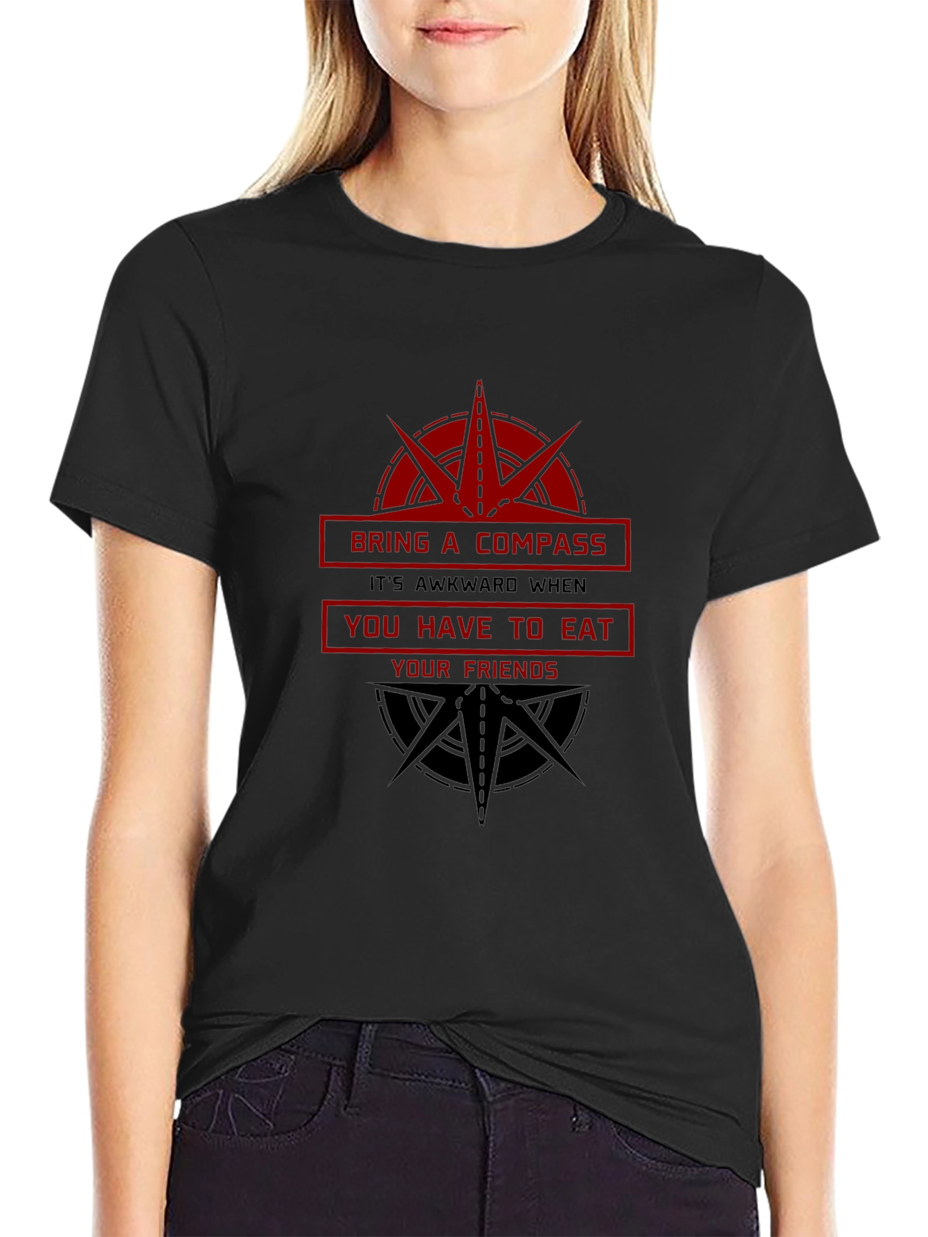 Black Bring A Compass T-Shirt - Funny Survival Humor Tee view 2