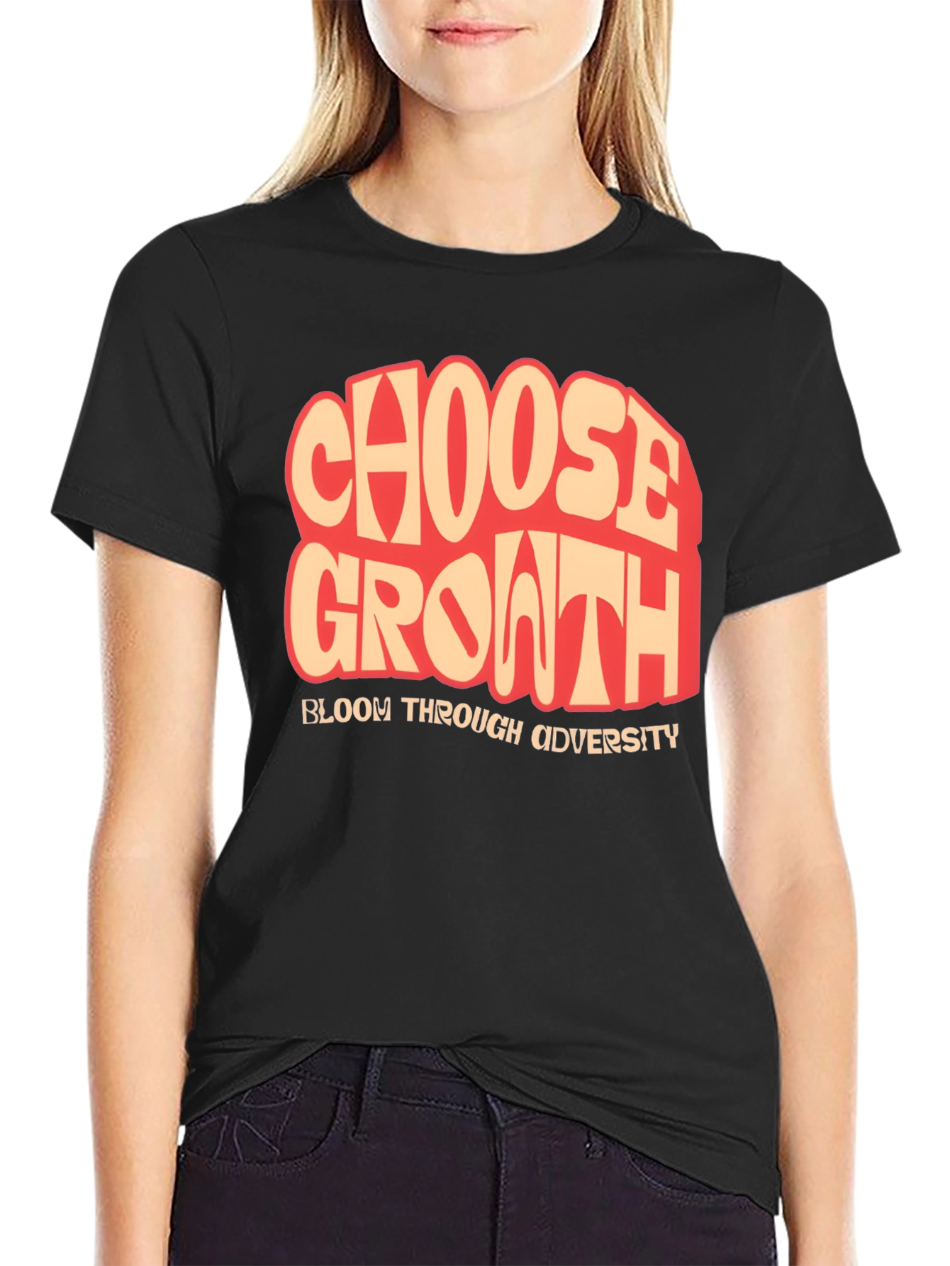 Black Choose Growth T-Shirt: Bloom Through Adversity, Black view 2