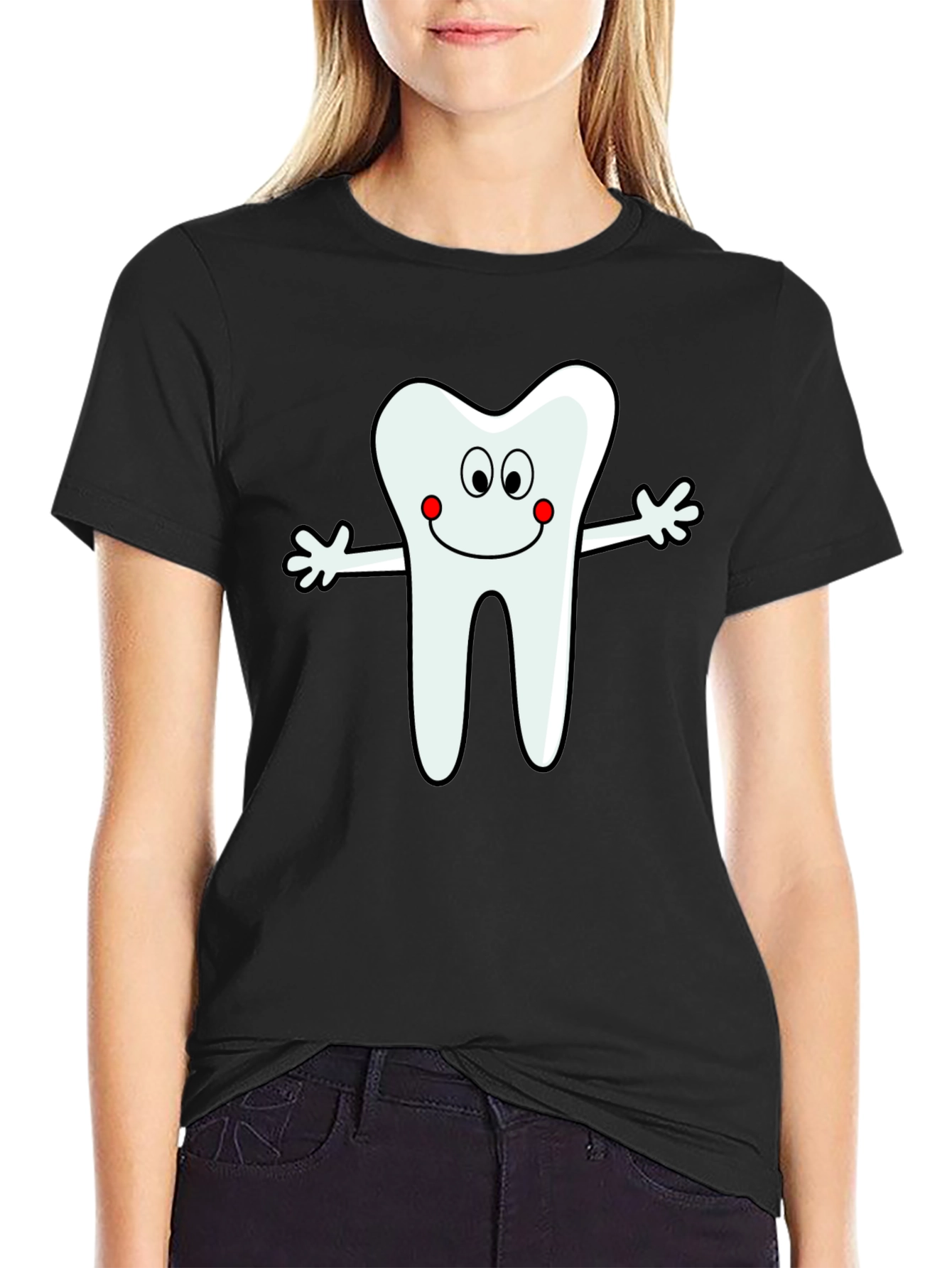 Black Tooth Cartoon Graphic T-Shirt view 2