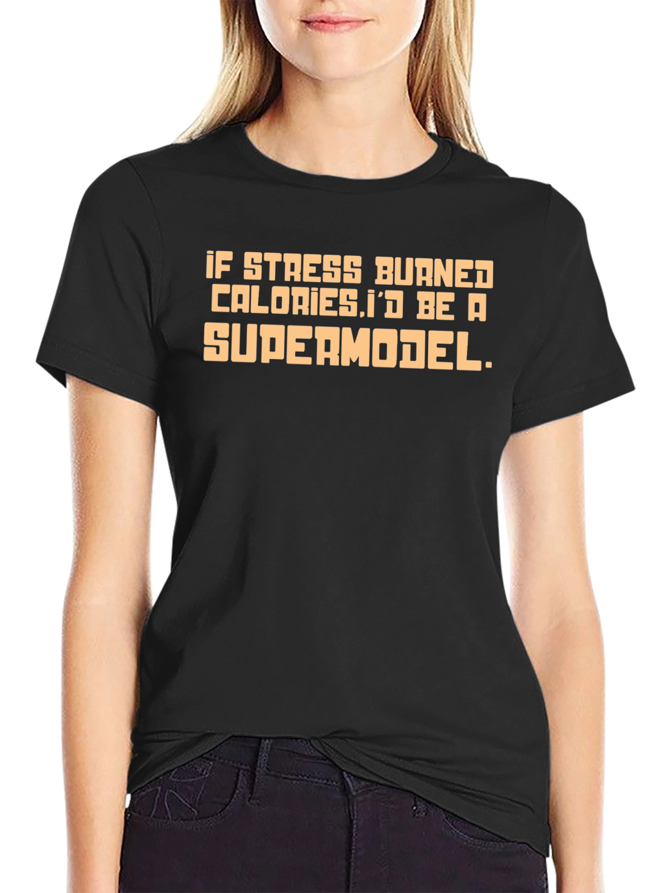 Black Stress Calories Supermodel Graphic Tee view 2