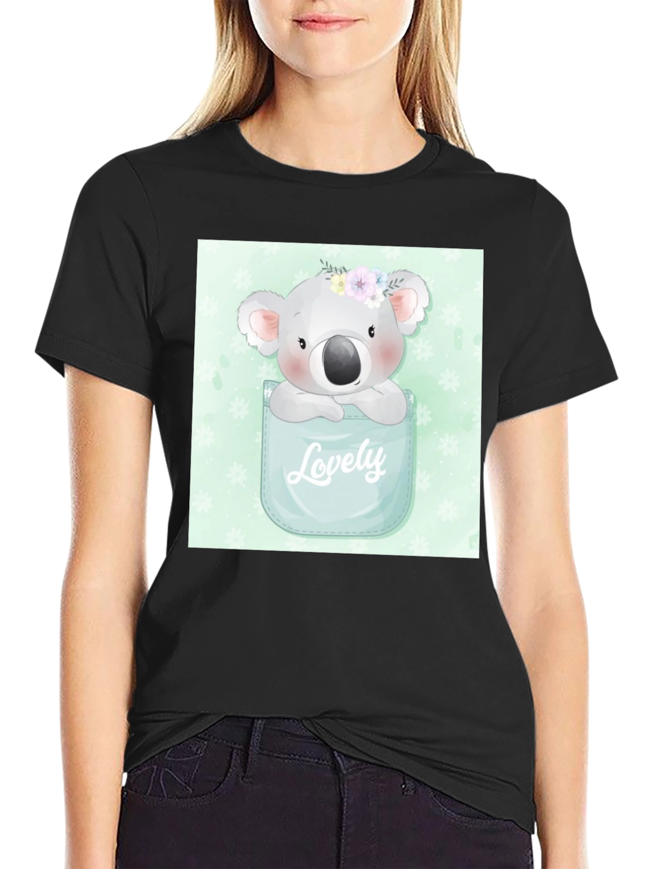 Black Koala 'Lovely' Pocket T-Shirt - Adorable Graphic Tee view 2