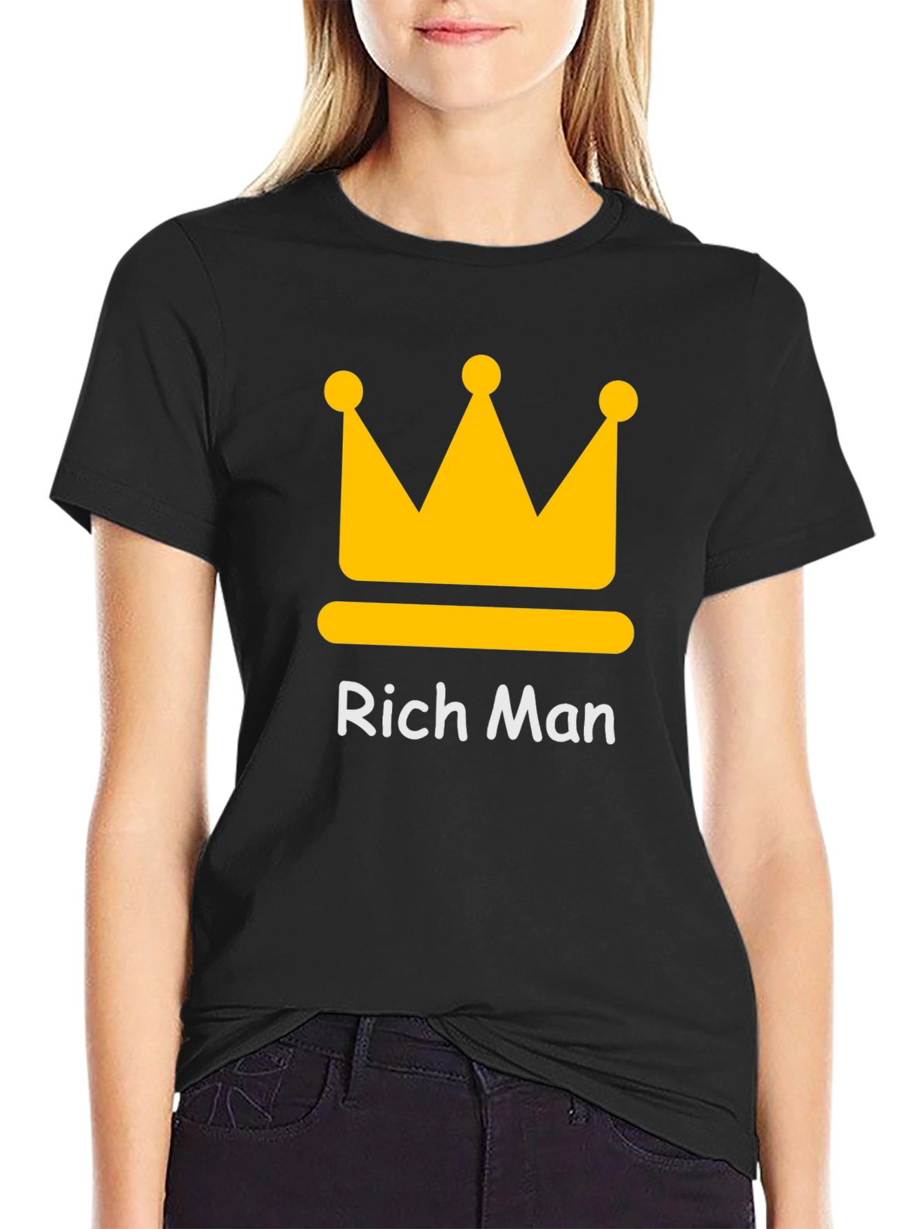 Black Rich Man Crown Graphic Tee - Black Crew Neck T-Shirt view 2