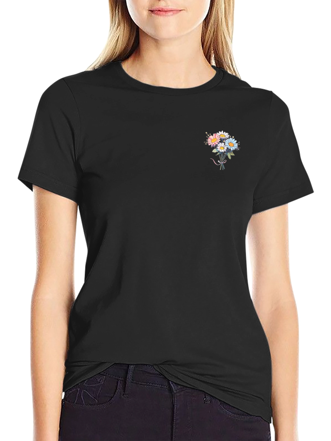 Black Floral Bouquet Graphic Tee - Soft Cotton view 2