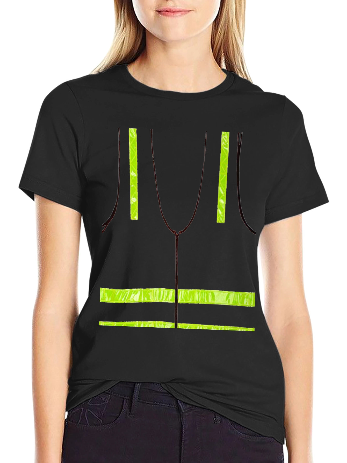 Black Safety Vest Print T-Shirt view 2