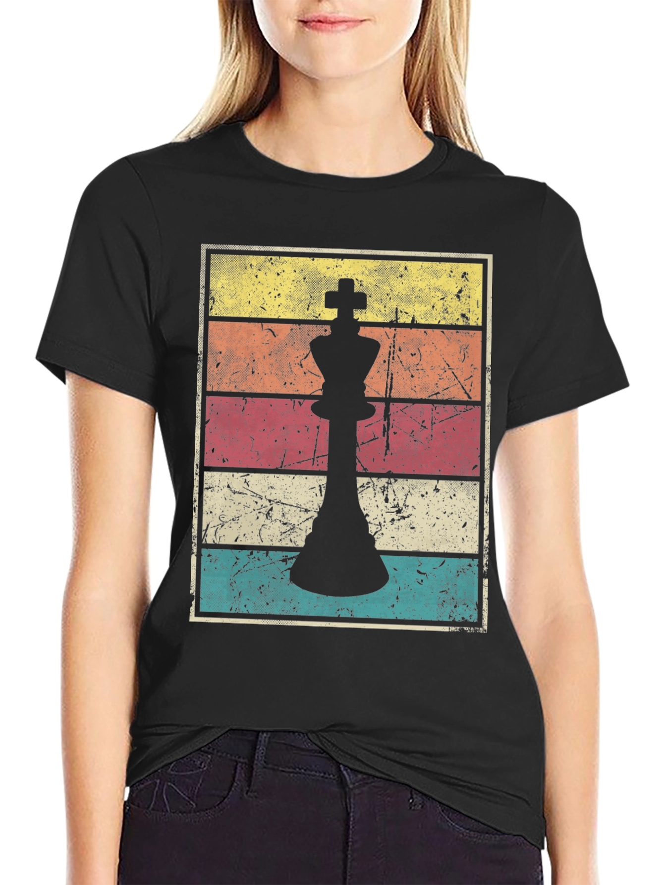 Black Retro Chess King T-Shirt - Vintage Style Tee view 2