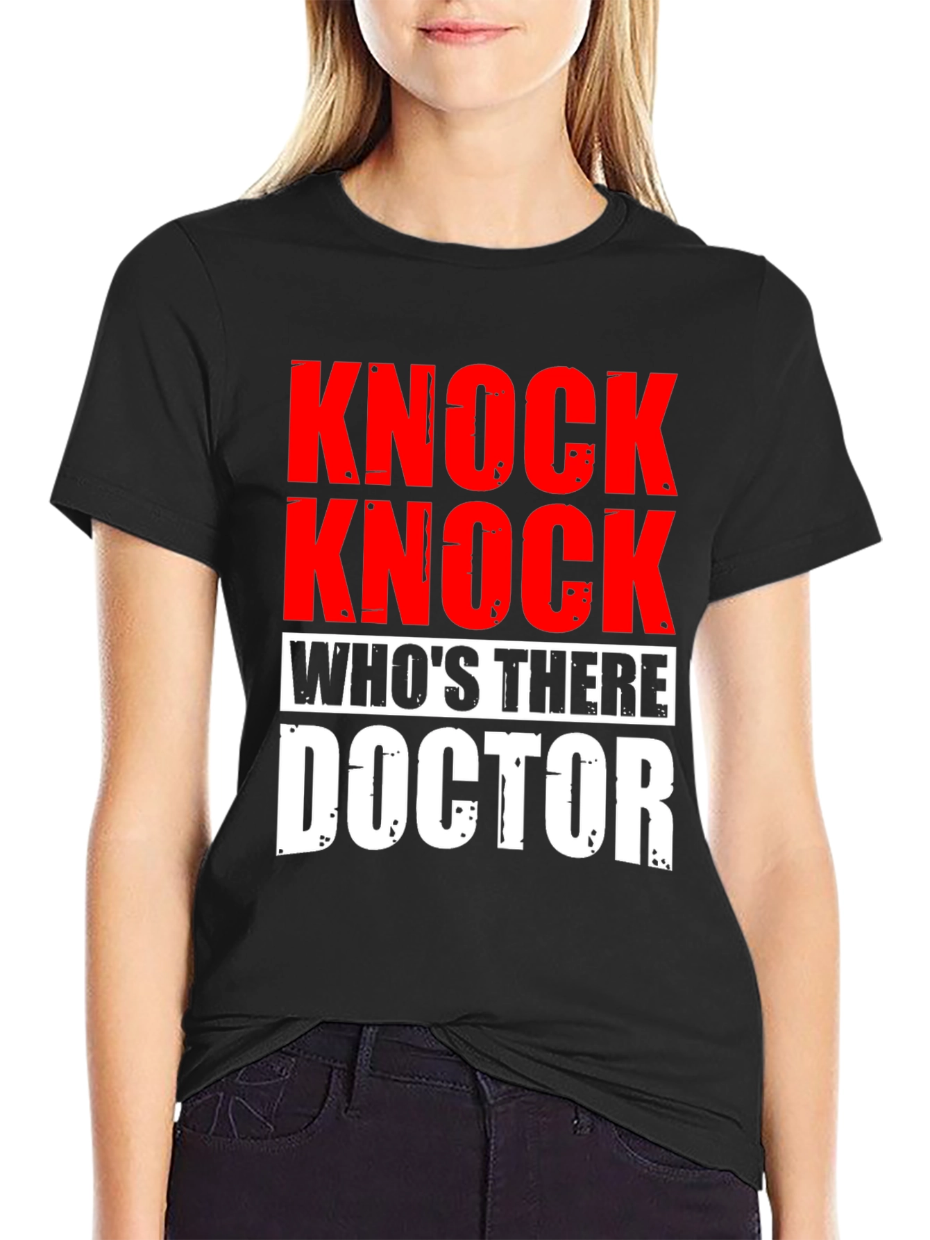 Black Knock Knock Doctor T-Shirt - Humorous Joke Tee view 2