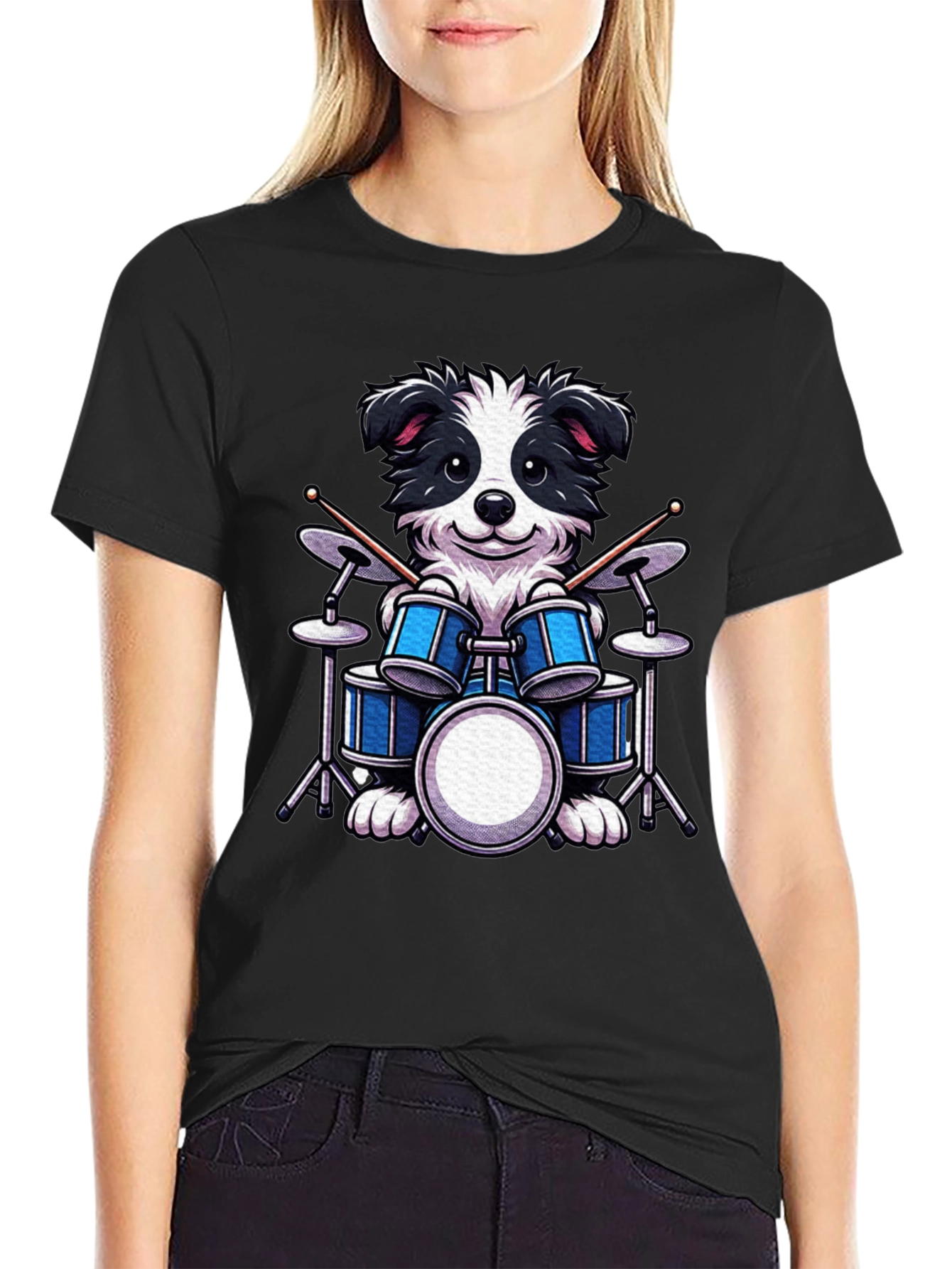 Black Drummer Dog T-Shirt - Black view 2