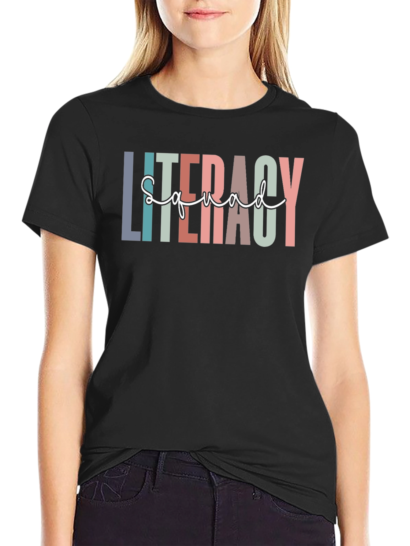 Literacy Squad Graphic T-Shirt - Black Crew Neck Tee - 2