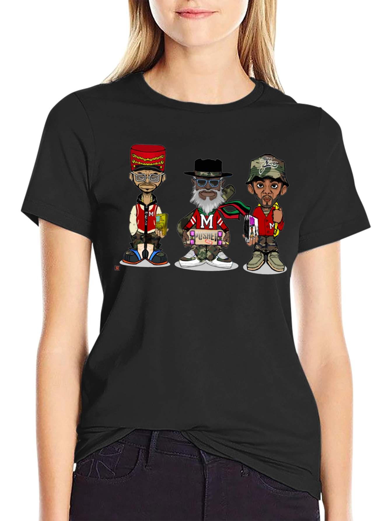 Black Stylish Cartoon Character Graphic T-Shirt view 2