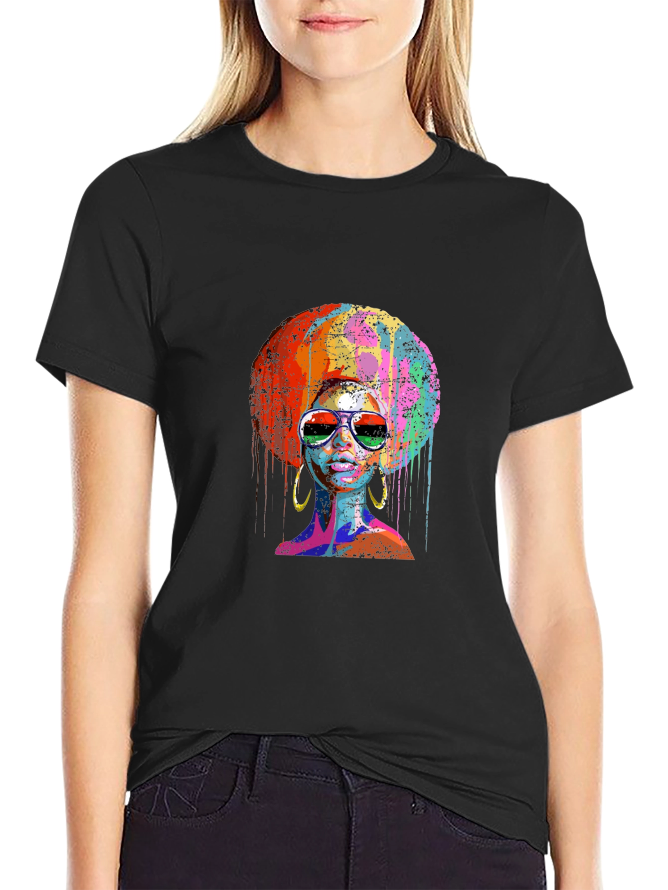 Black Afro Woman Graphic Tee - Vivid Colors view 2