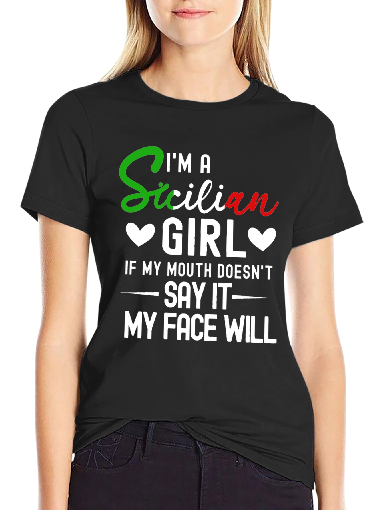 Black I'm a Sicilian Girl Funny T-Shirt view 2