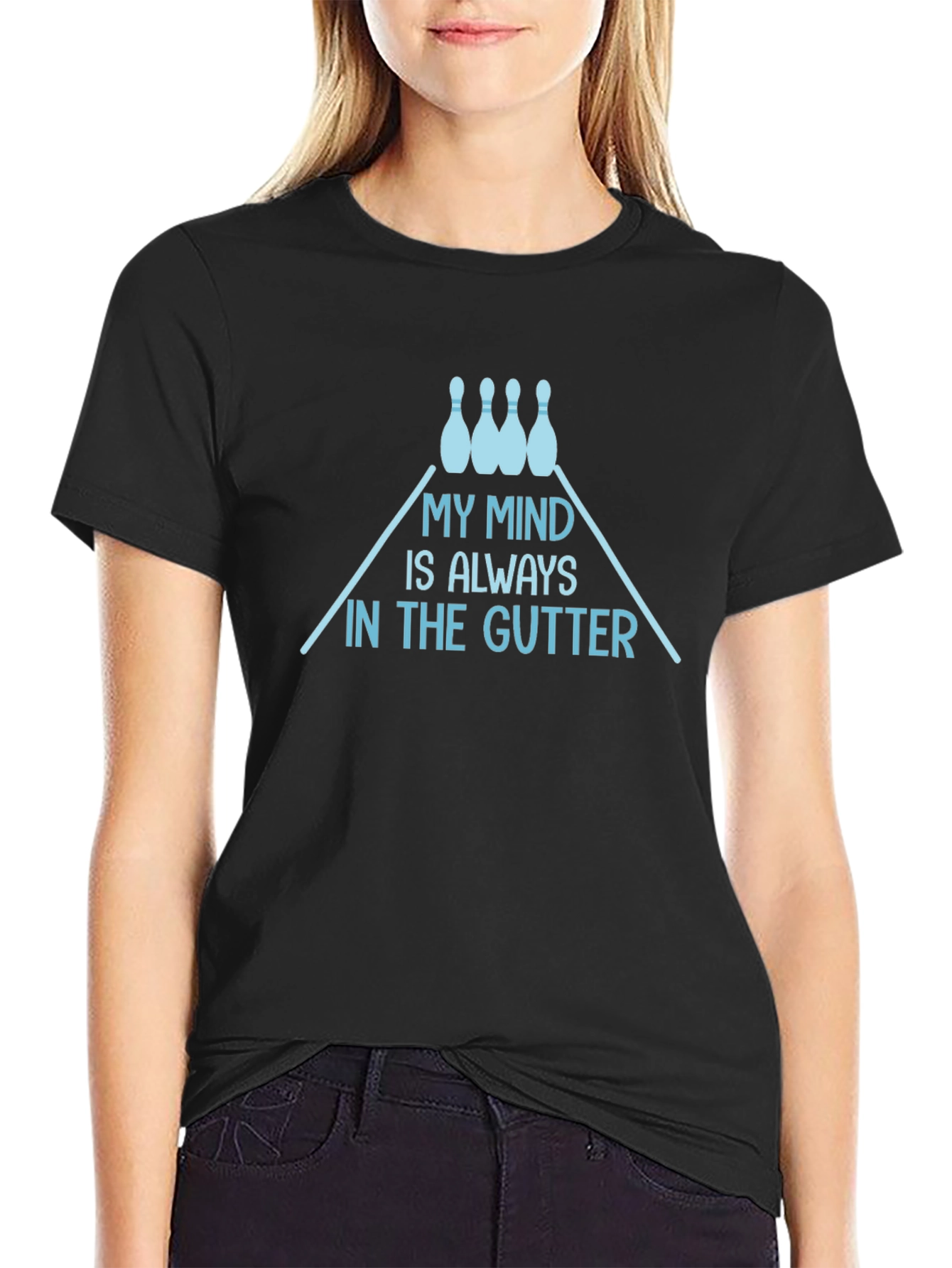 Black My Mind is Always in the Gutter Bowling T-Shirt view 2