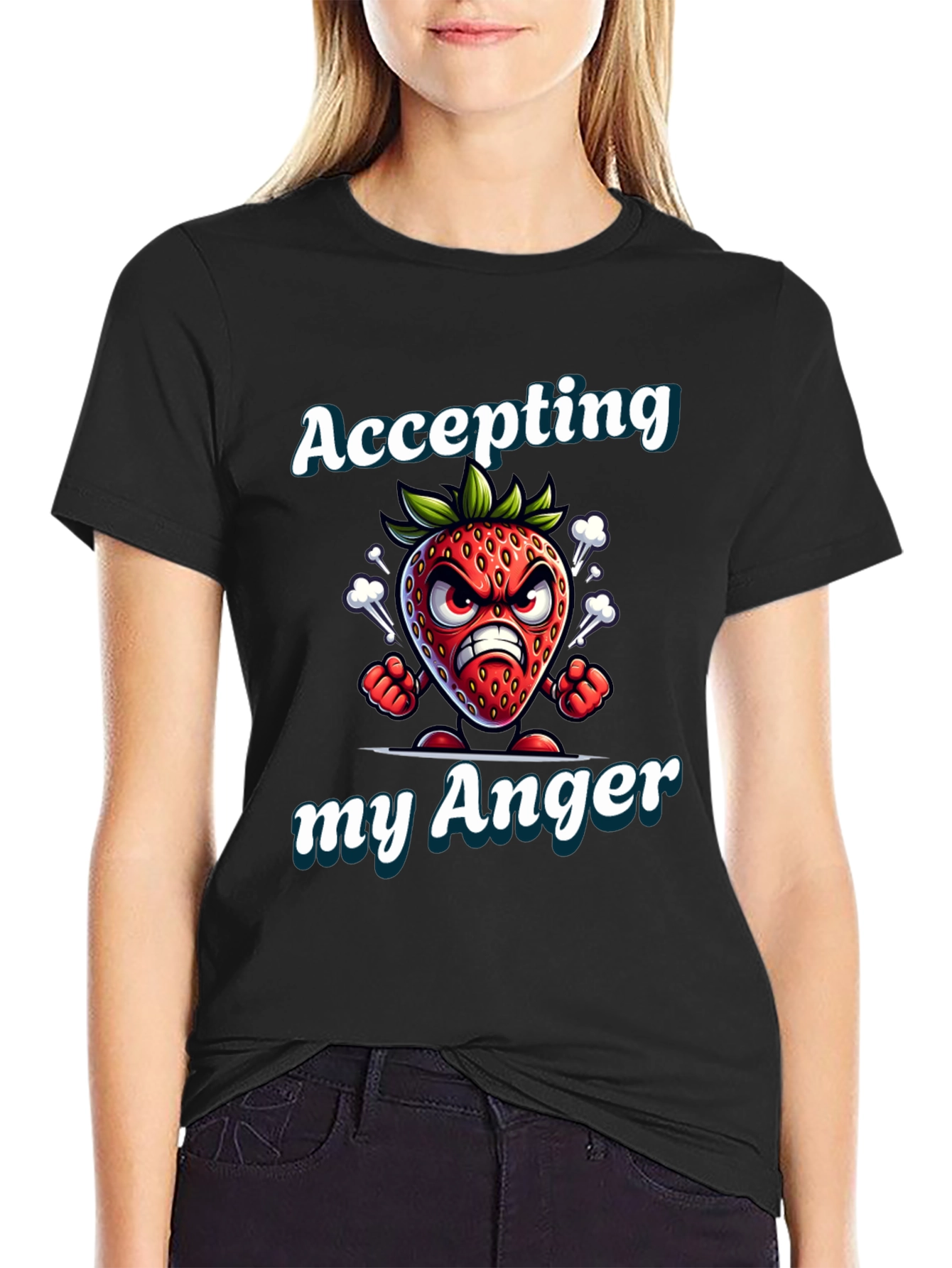 Black Accepting My Anger Strawberry Graphic T-Shirt view 2