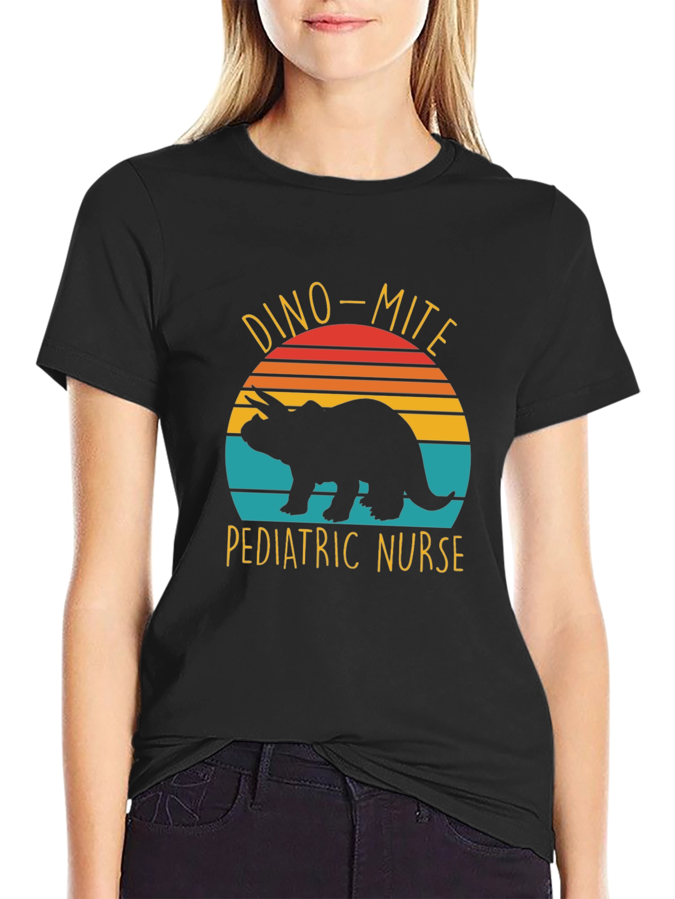 Black Dino-Mite Pediatric Nurse T-Shirt view 2