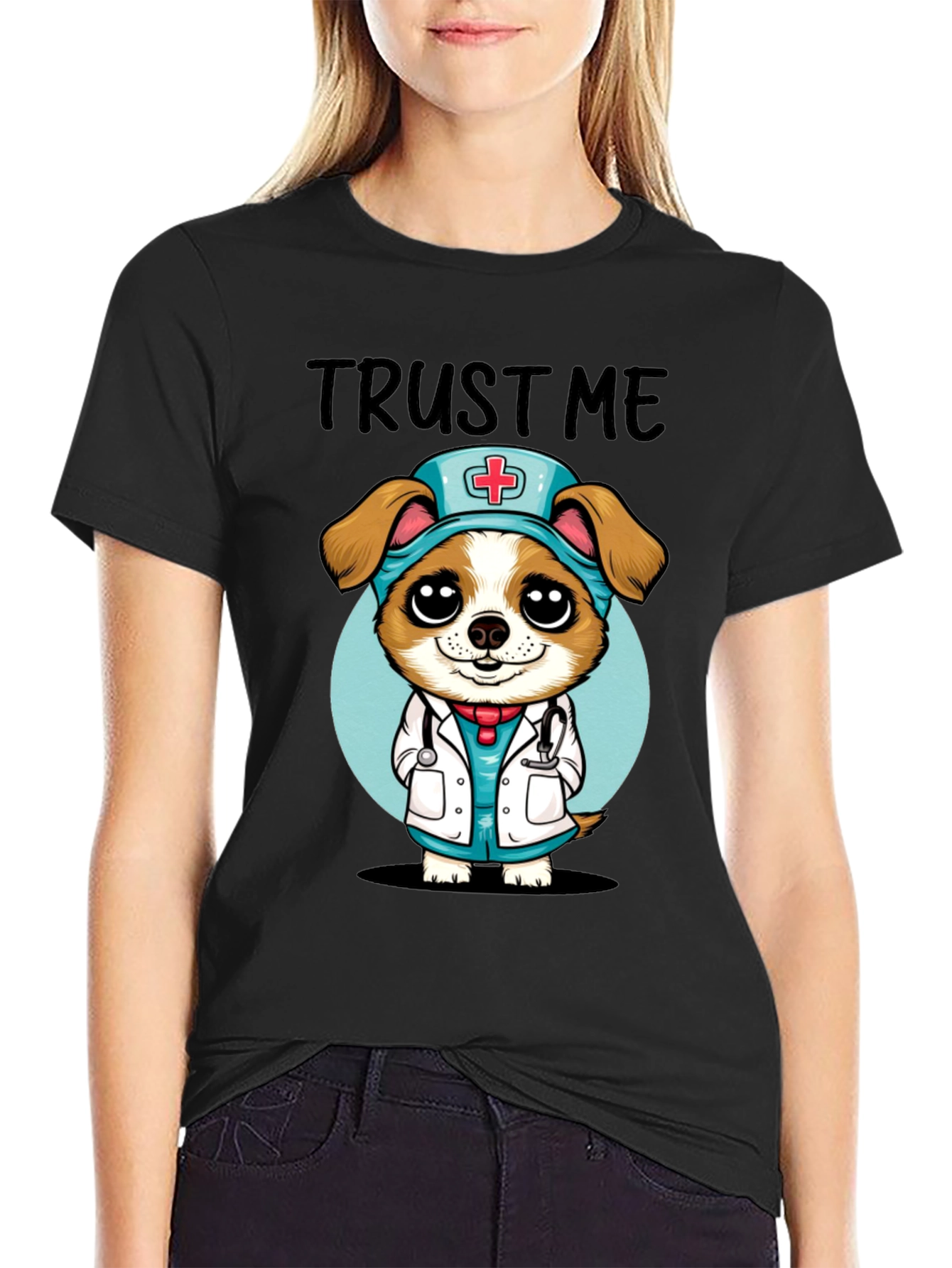 Black Trust Me, I'm a Dog-tor! Novelty T-Shirt view 2