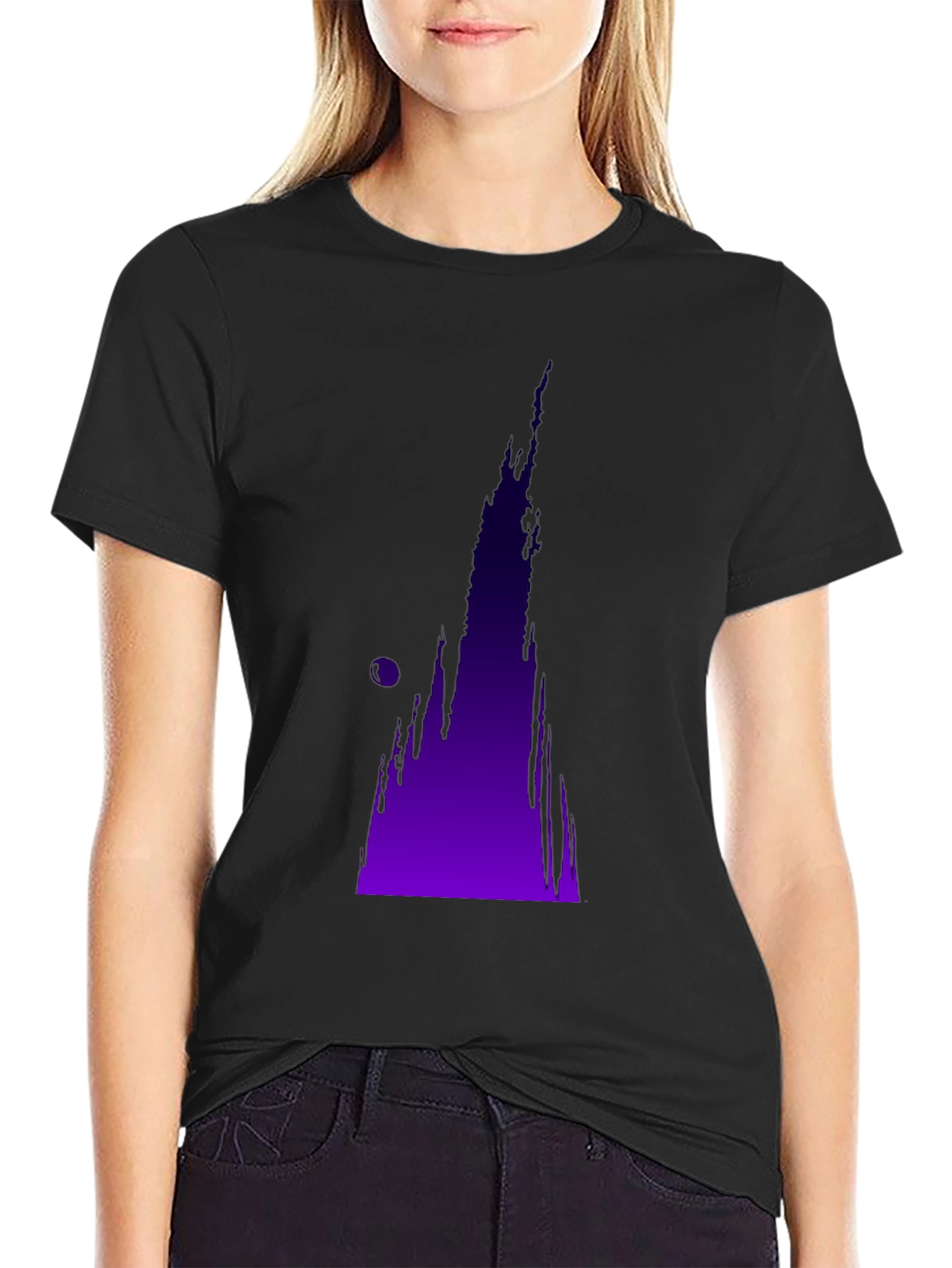 Black Abstract Purple Drip Design Black T-Shirt view 2