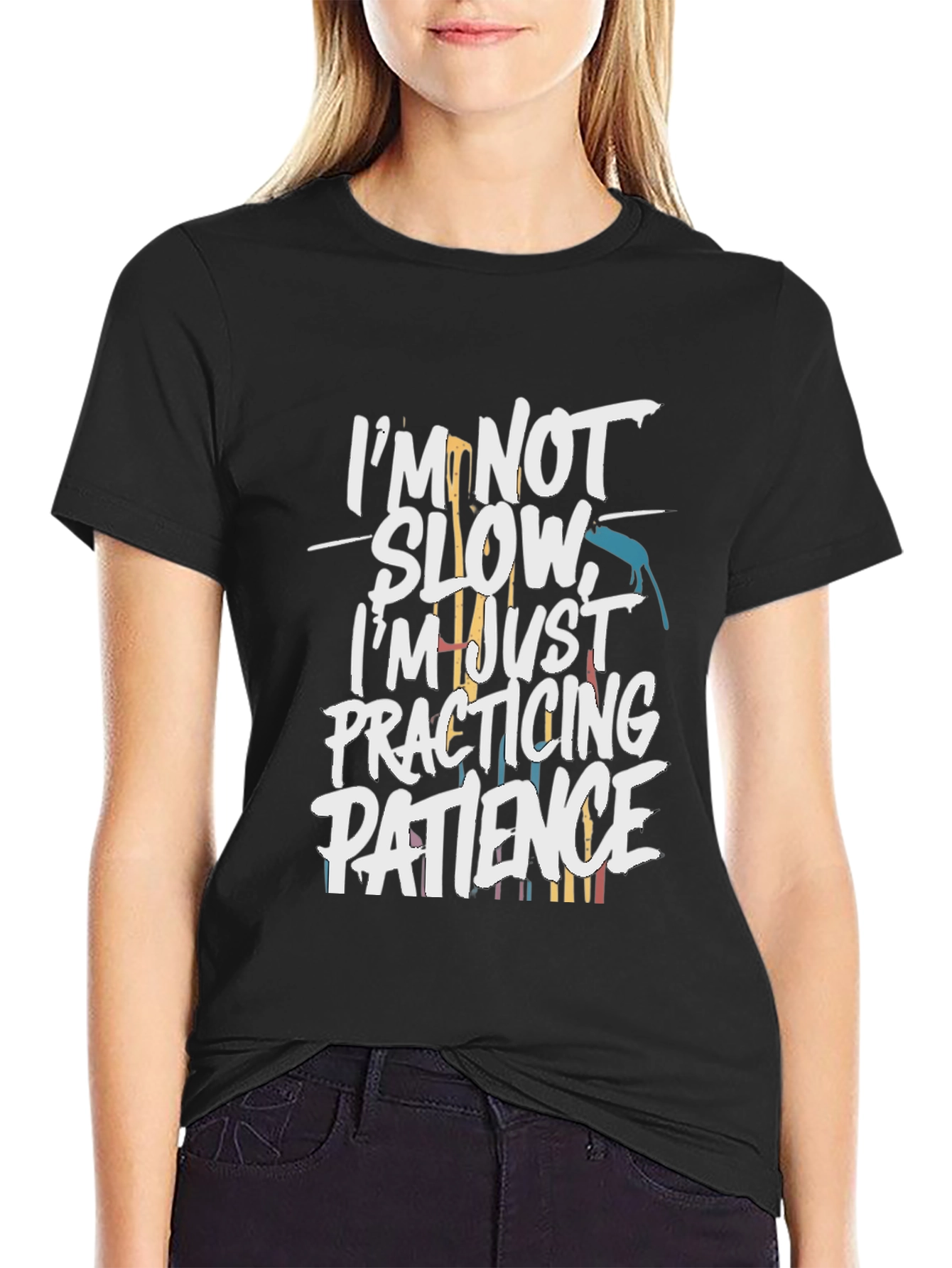 Black Funny Patience T-Shirt for Men view 2
